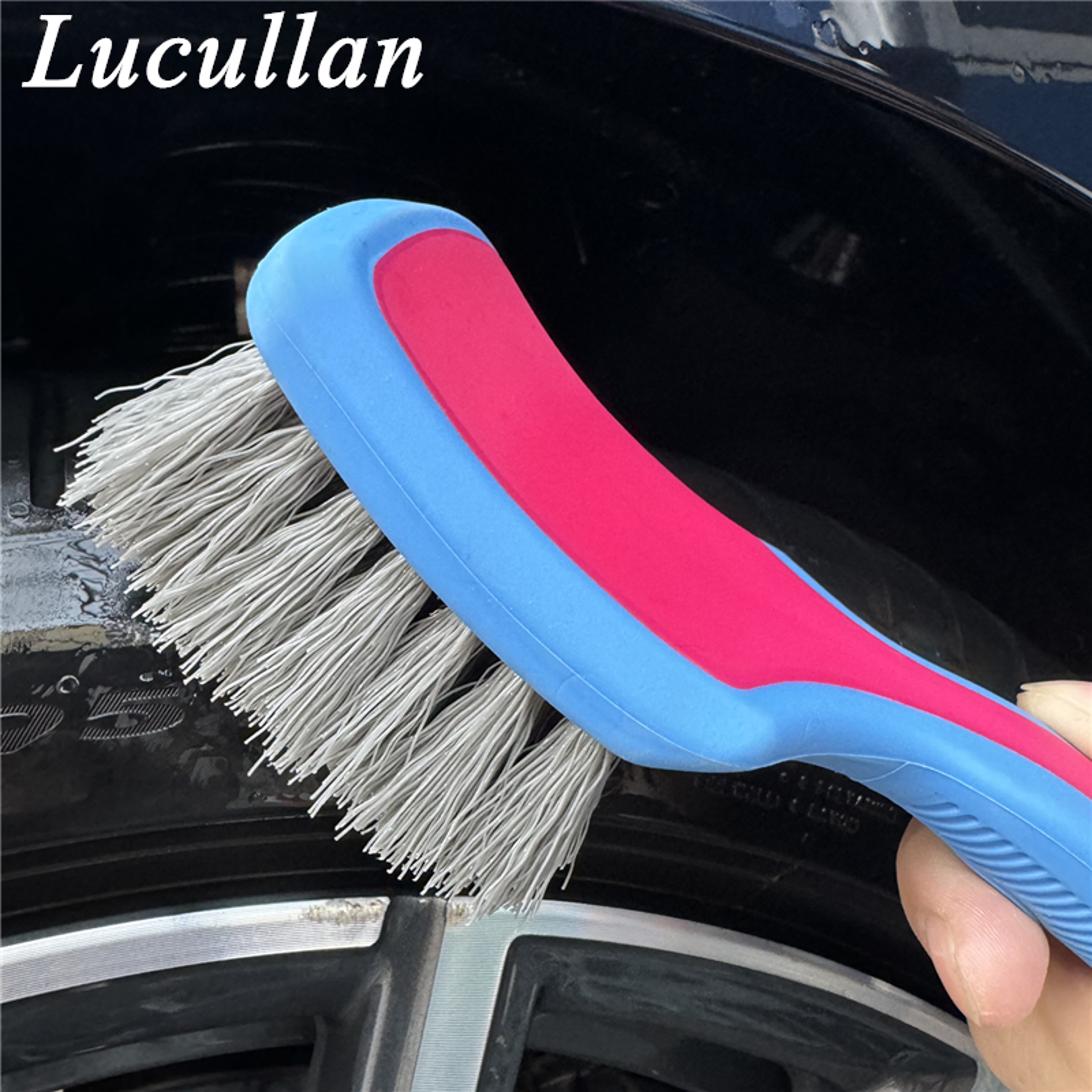 Lucullan Tire Cleaning Brush With Ergonomic Grip For Deep Wheel  Tire Detailing 3