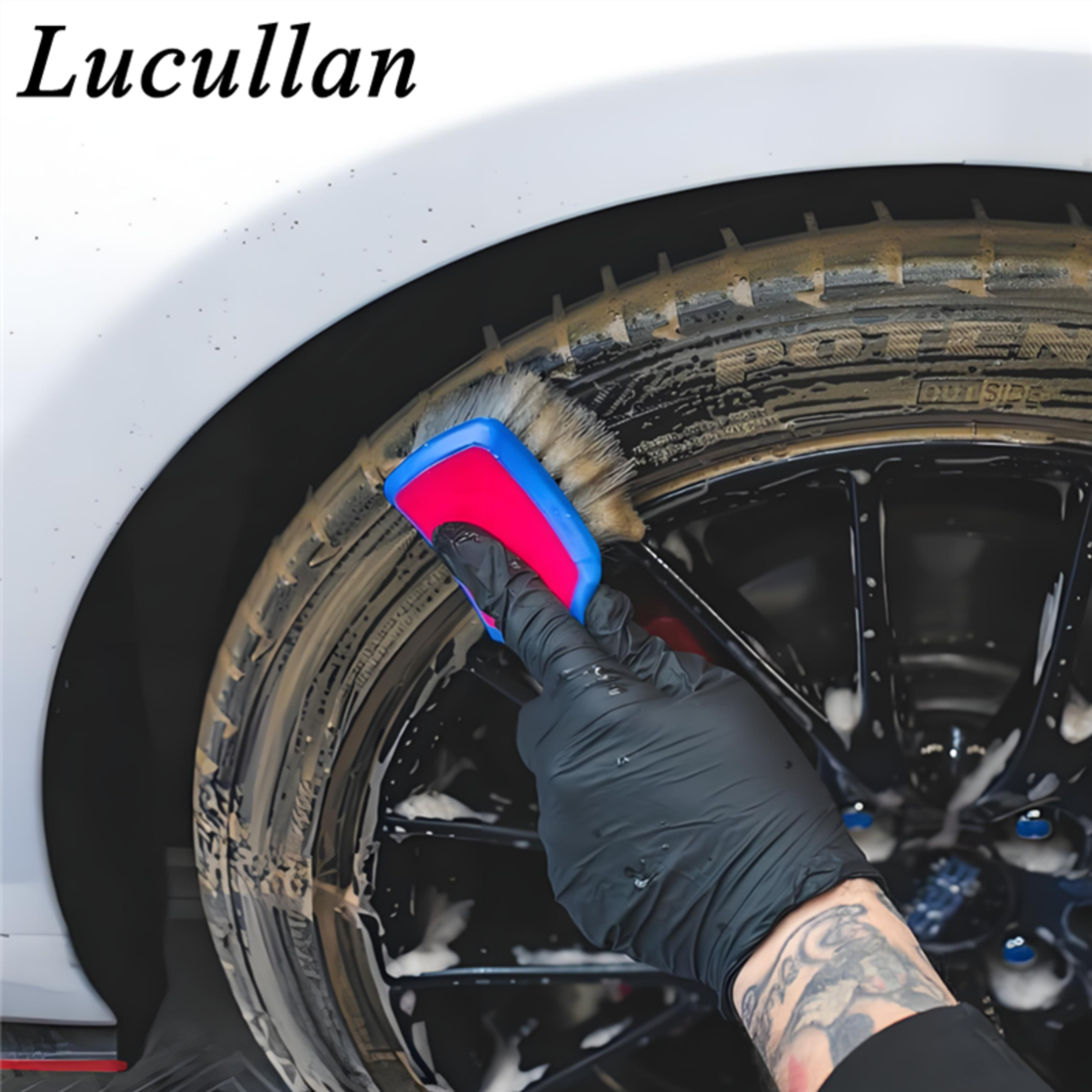 Lucullan Tire Cleaning Brush With Ergonomic Grip For Deep Wheel  Tire Detailing 5