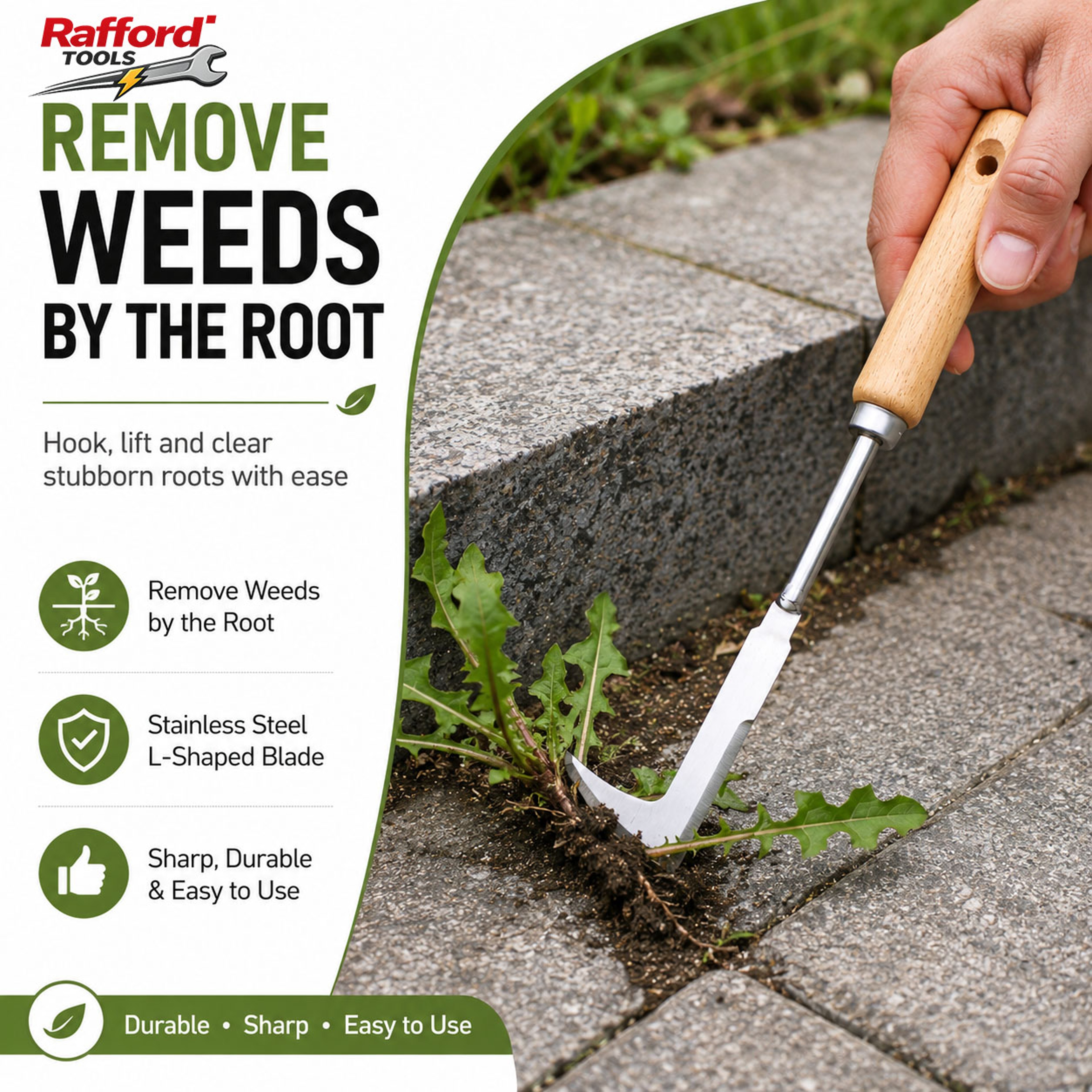 Rafford Crevice Weeder Stainless Steel Root Remover Tool With Wooden Handle For Garden  Paving Gaps 1