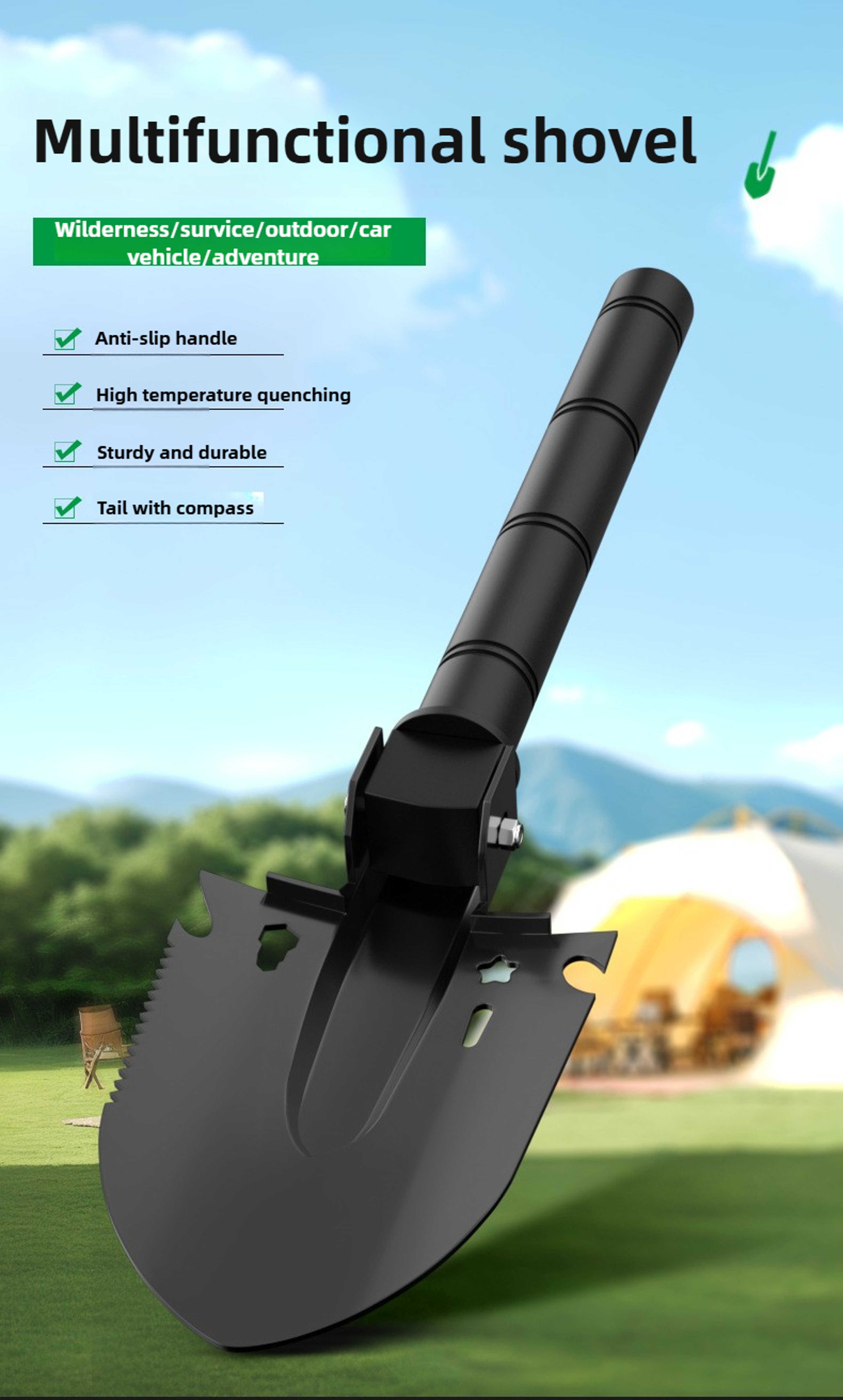 Multifunction Folding Camping Shovel Survival Tactical Entrenching Tool Kit 5