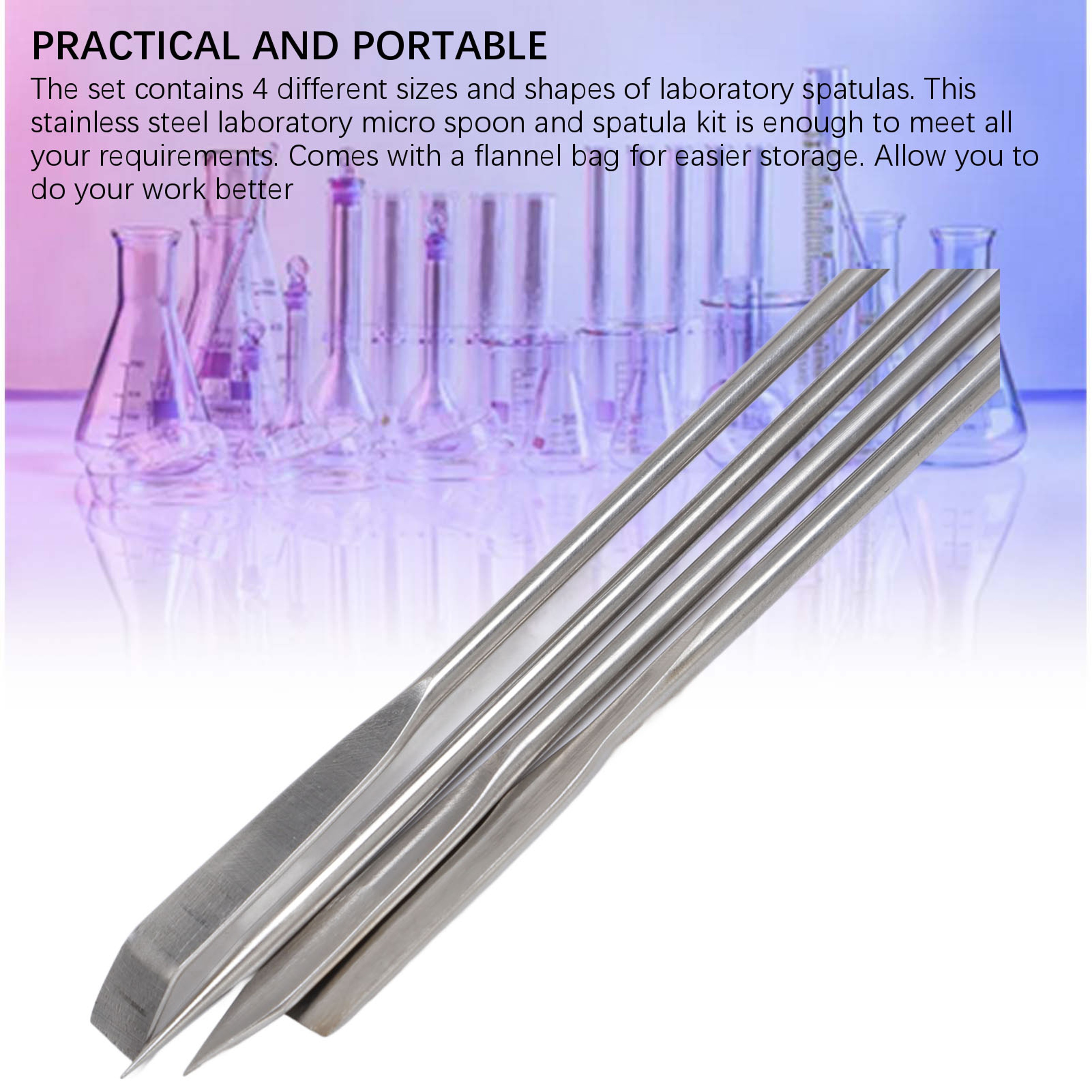 Stainless Steel Laboratory Spatula Set with Lab Mixing Spoons & Storage Bag – view 4