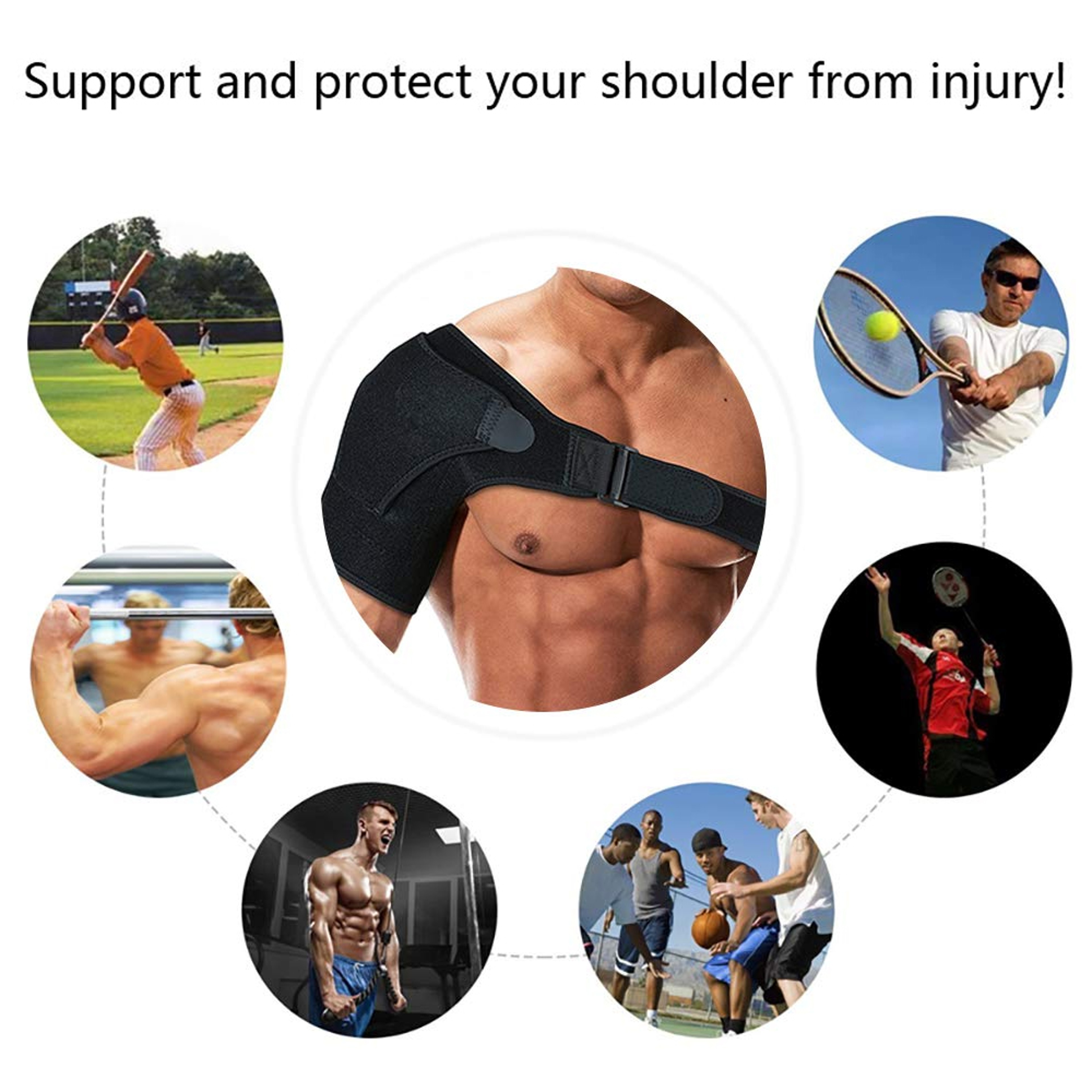 Adjustable Compression Shoulder Brace Support Sleeve for Rotator Cuff Stability and Pain Relief – view 2