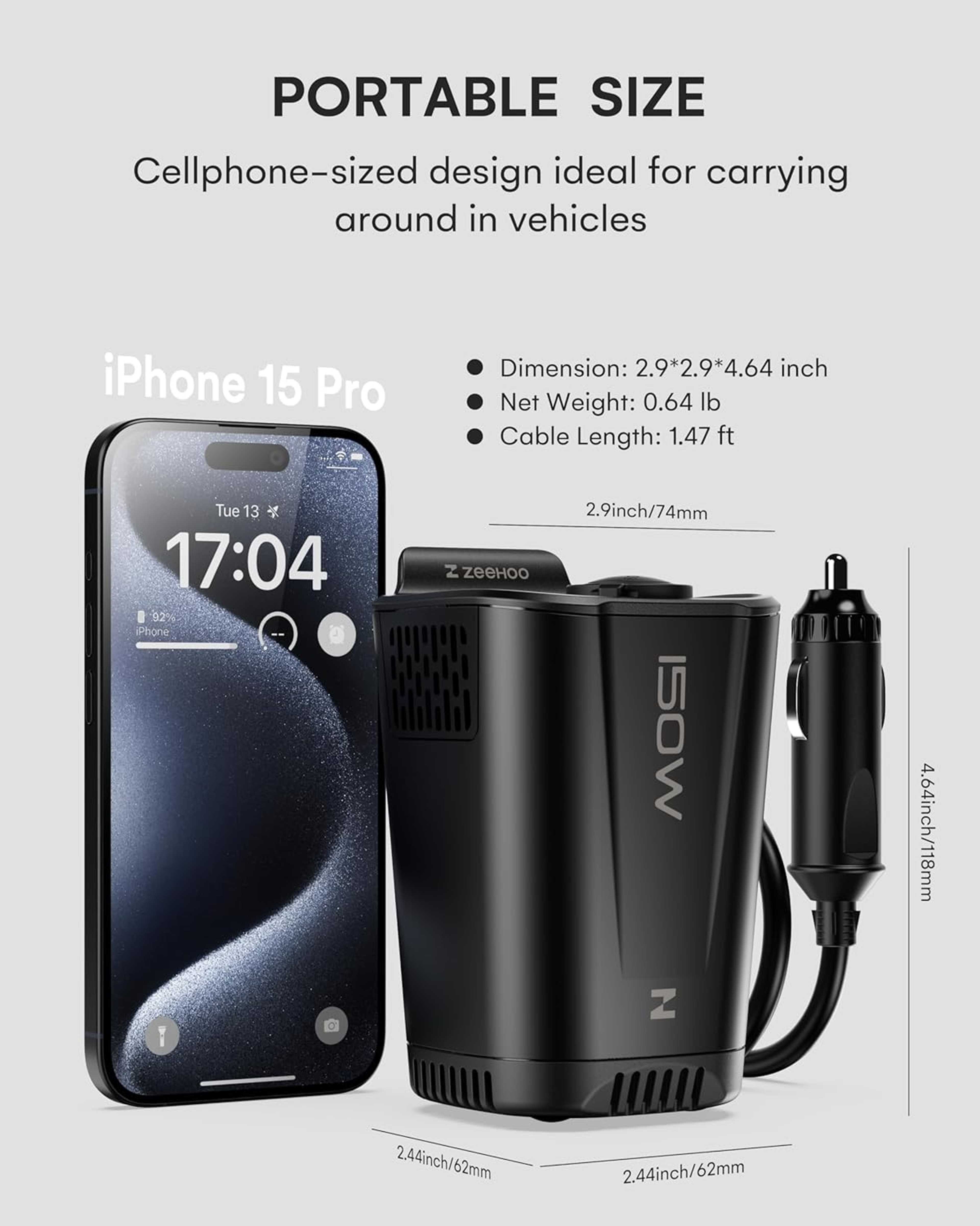Car Power Inverter Fast Charger With Dual PD USB and 2 AC Outlets for Travel and Road Trips – view 2
