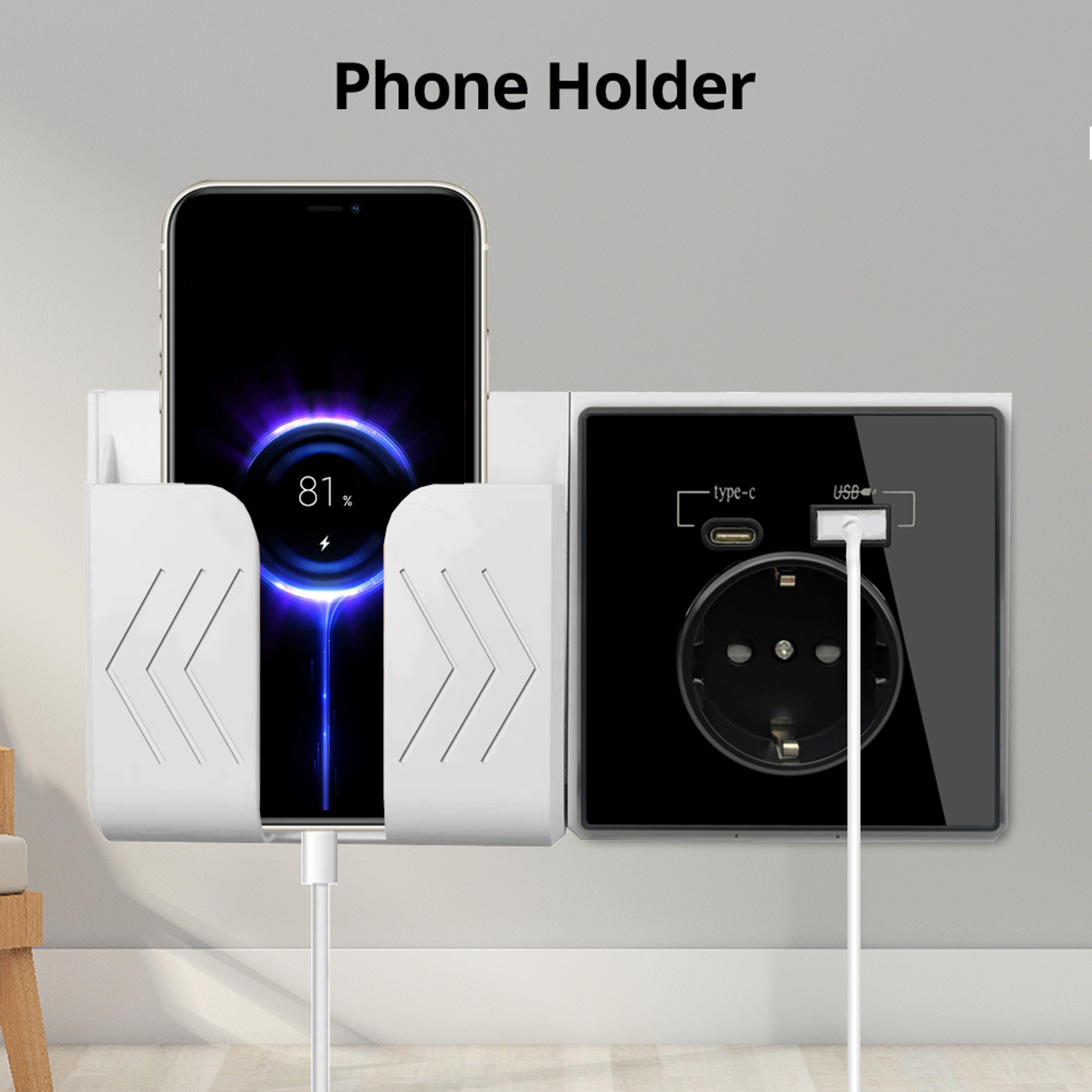 Acrylic Glass USB Wall Socket With Type C And Dual Charging Ports Standard Power Outlet 4