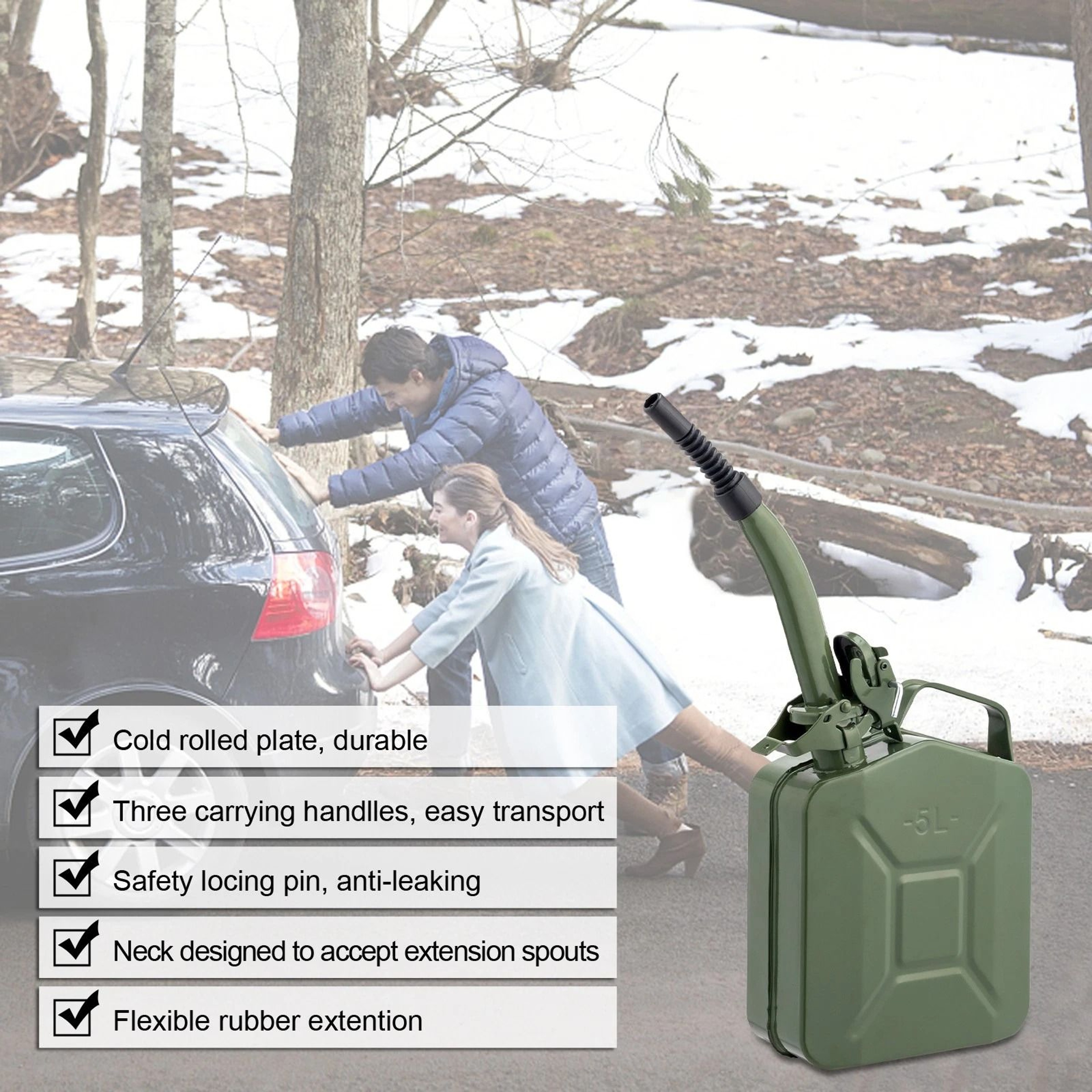 5L Steel Fuel Storage Can Portable Gasoline Jerry Can With Pour Spout Emergency Backup Container 2