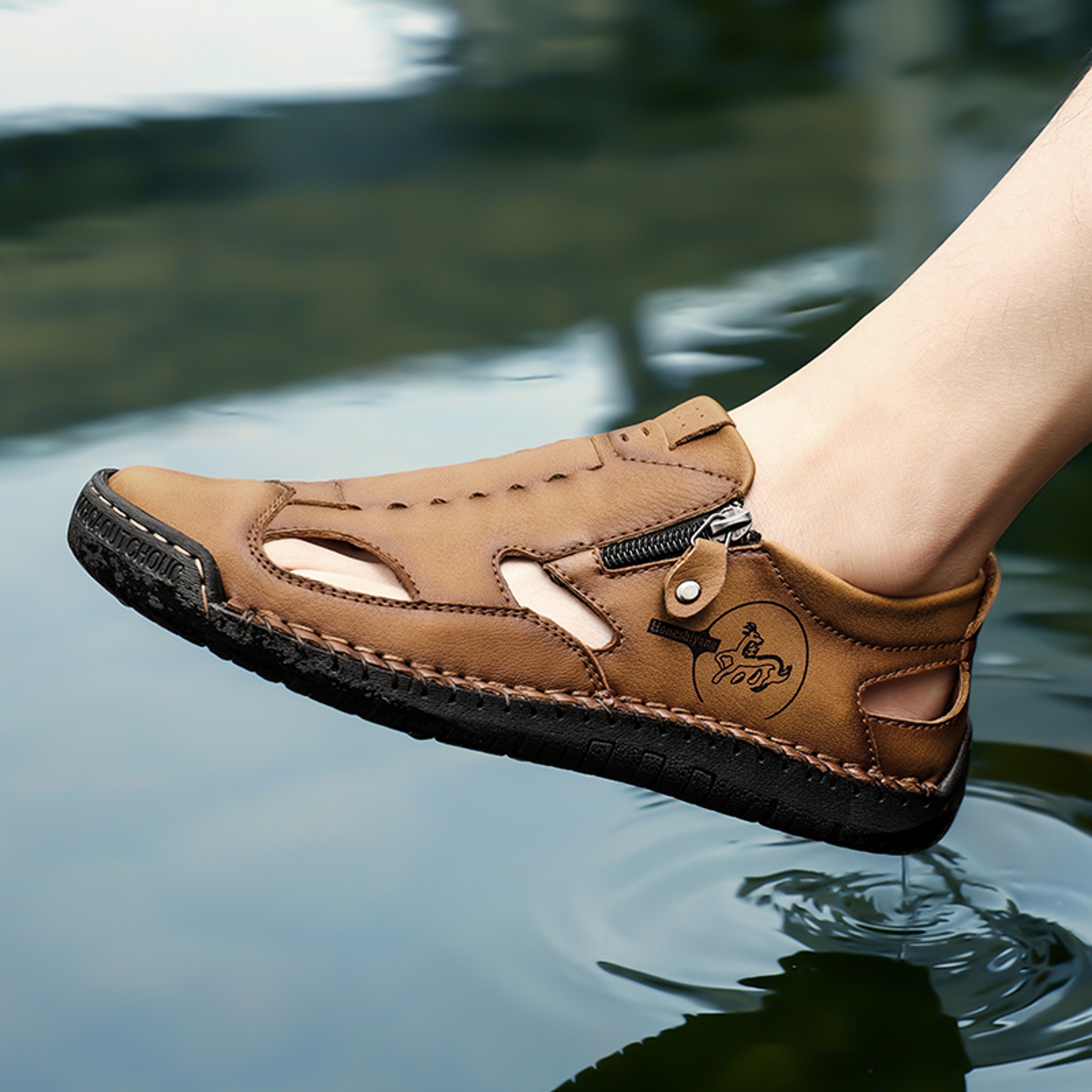 Breathable Mens Leather Sandals Roman Style Casual Outdoor Beach Pool Sandals 0