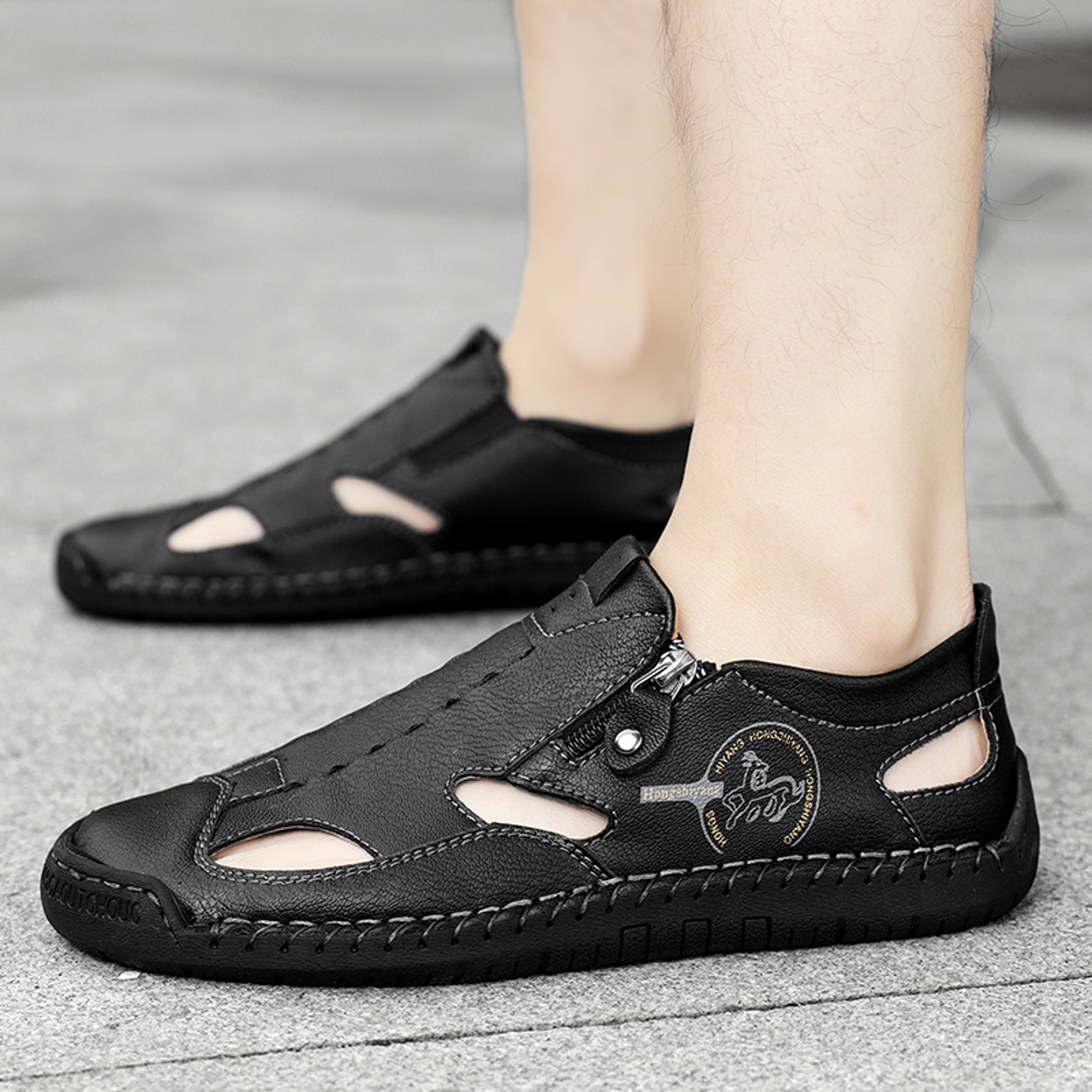 Breathable Mens Leather Sandals Roman Style Casual Outdoor Beach Pool Sandals 1