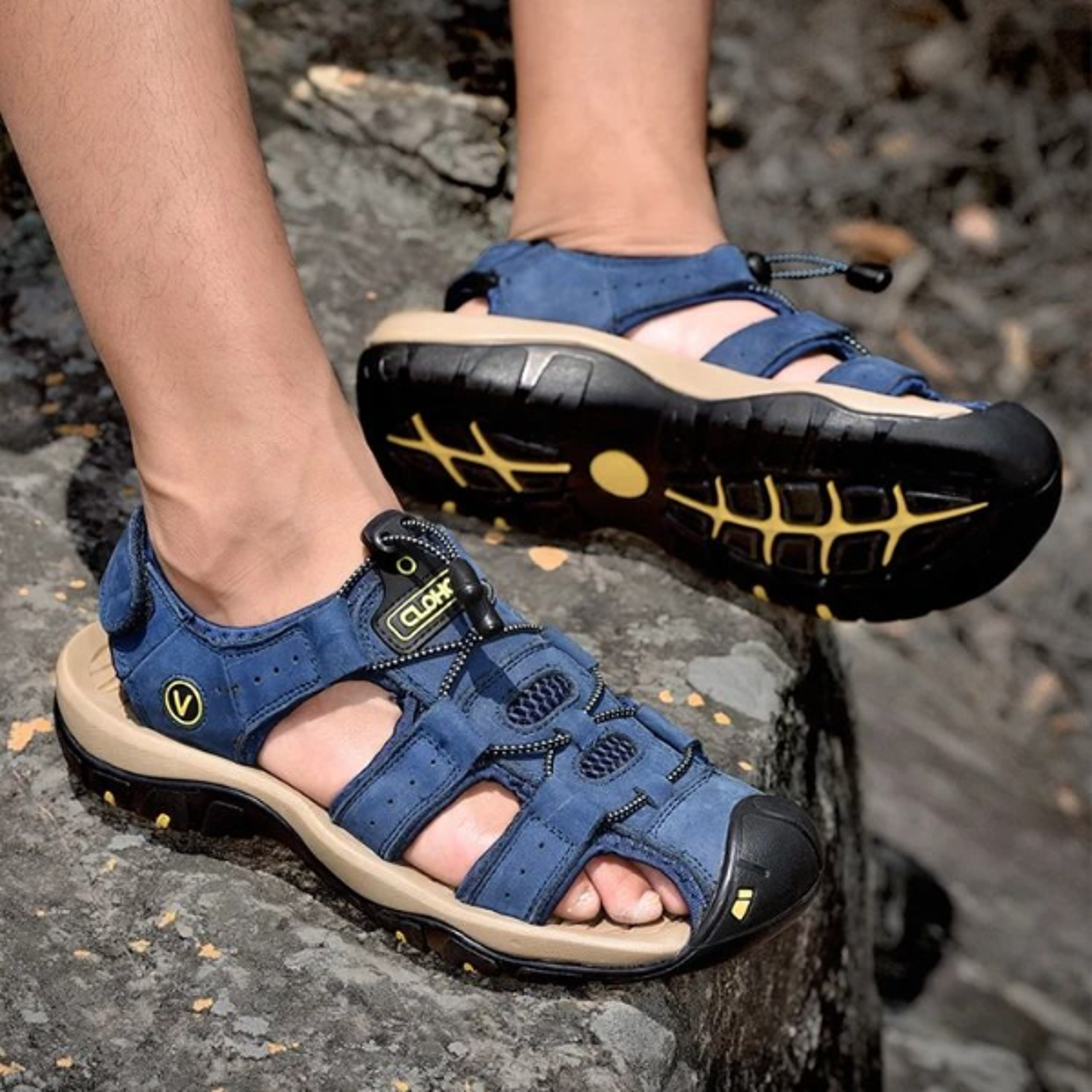 Mens Leather Sandals Thick Sole Breathable Slip On Pool Beach Casual Shoes