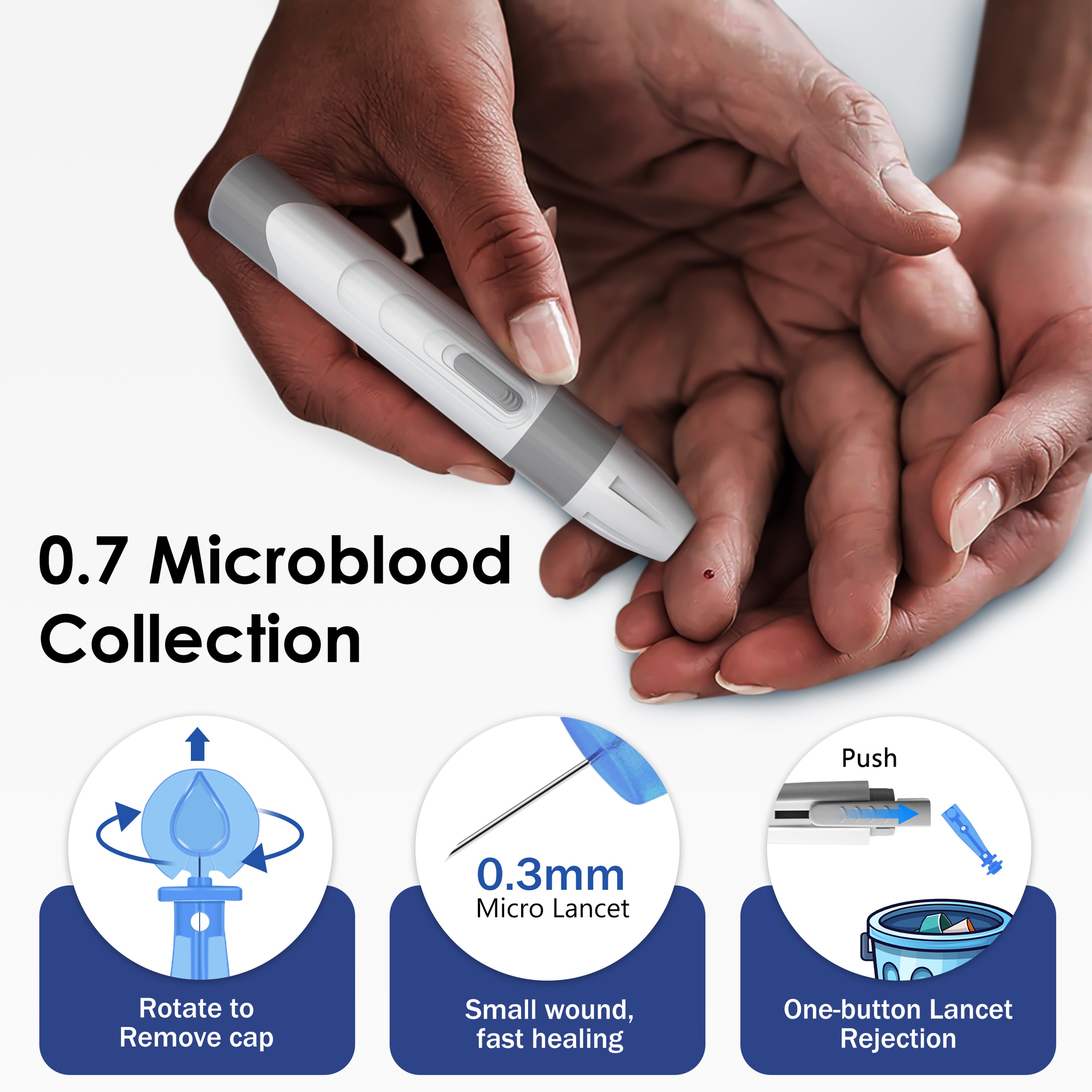 Accurate Blood Glucose Meter Kit With Large Display No Coding Diabetes Testing System 3