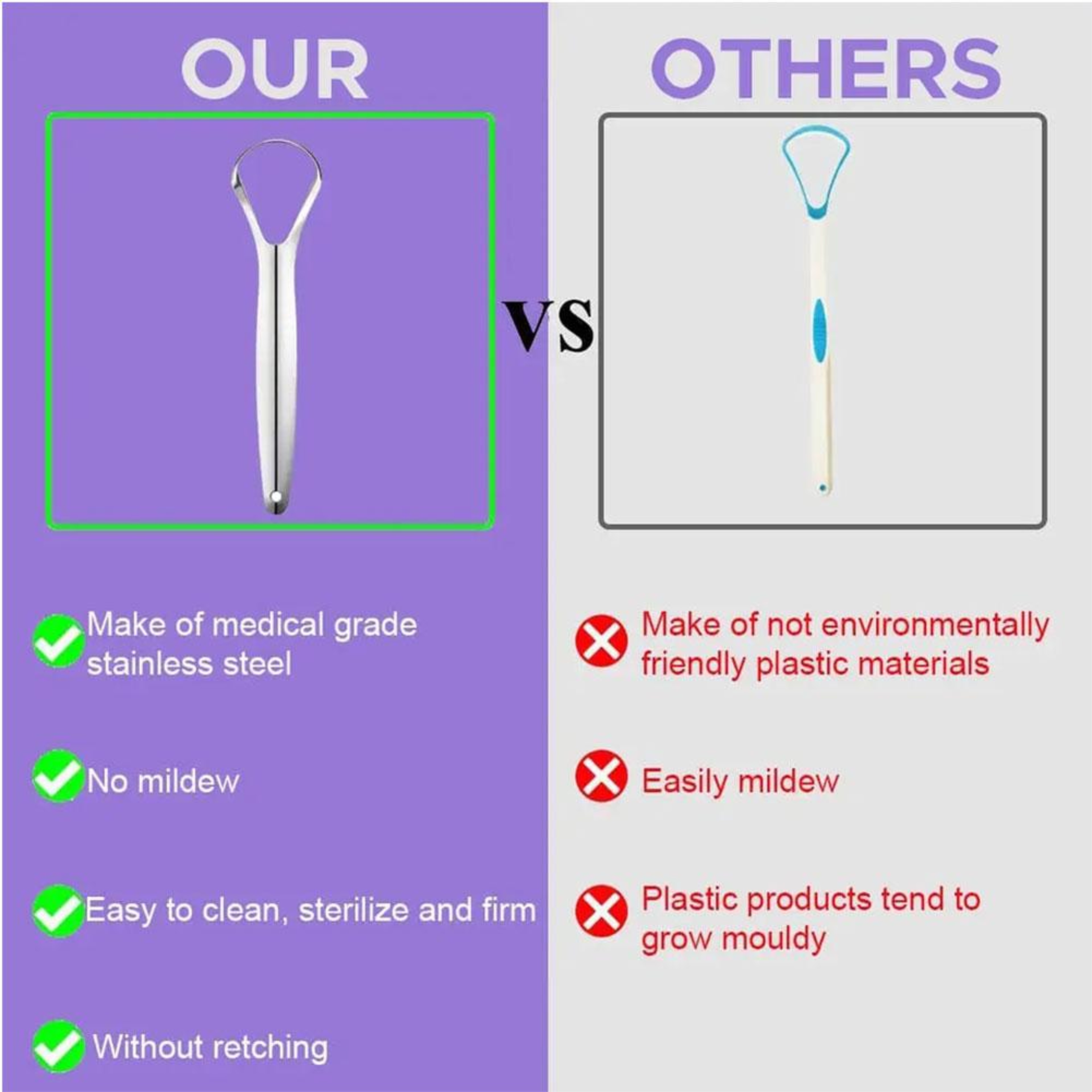 Stainless Steel Tongue Scraper Cleaner Reusable Oral Hygiene Tool Fresh Breath Care – view 5