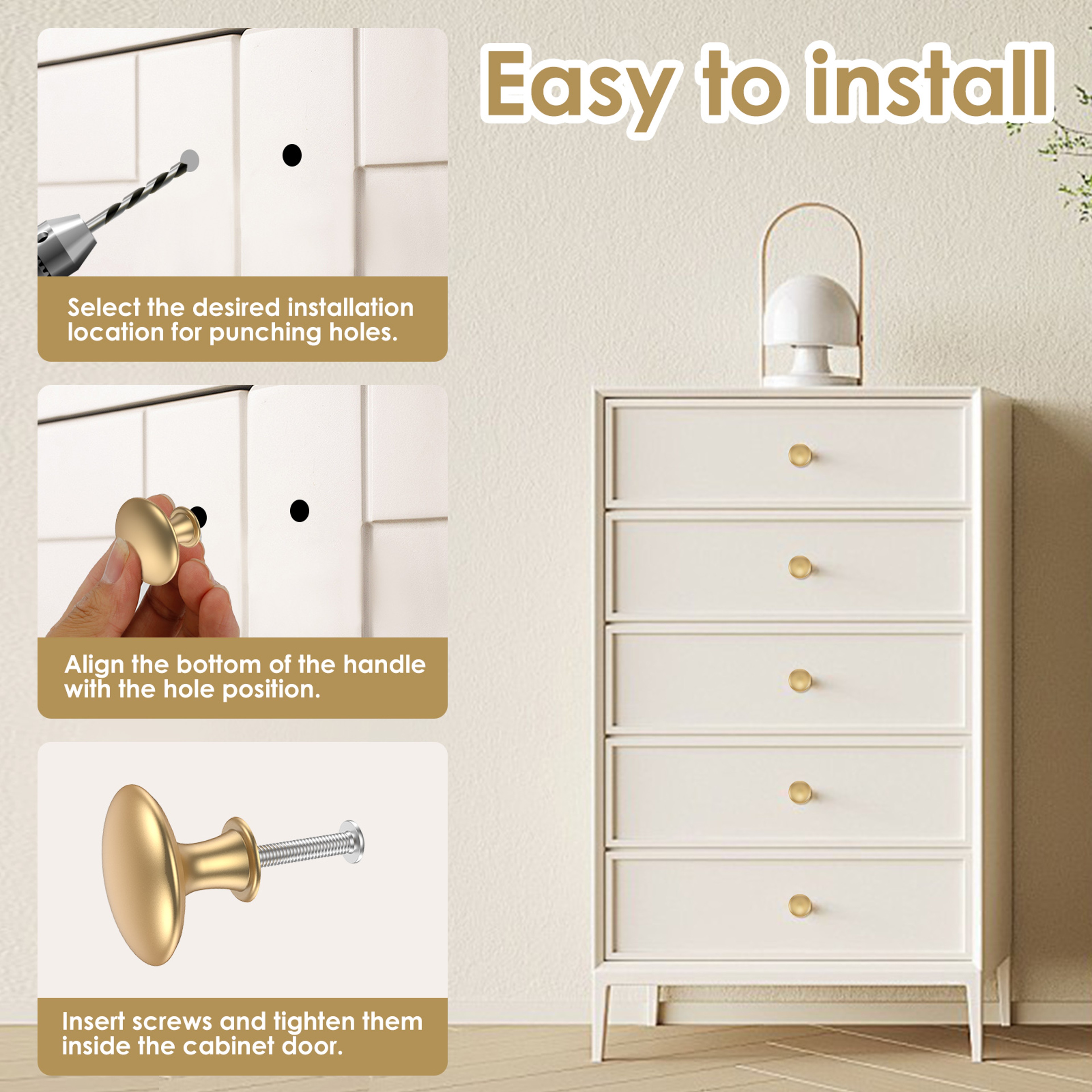 Rustproof Gold Cabinet Knobs Set Elegant Zinc Alloy Drawer Pull Handles Furniture Hardware – view 4
