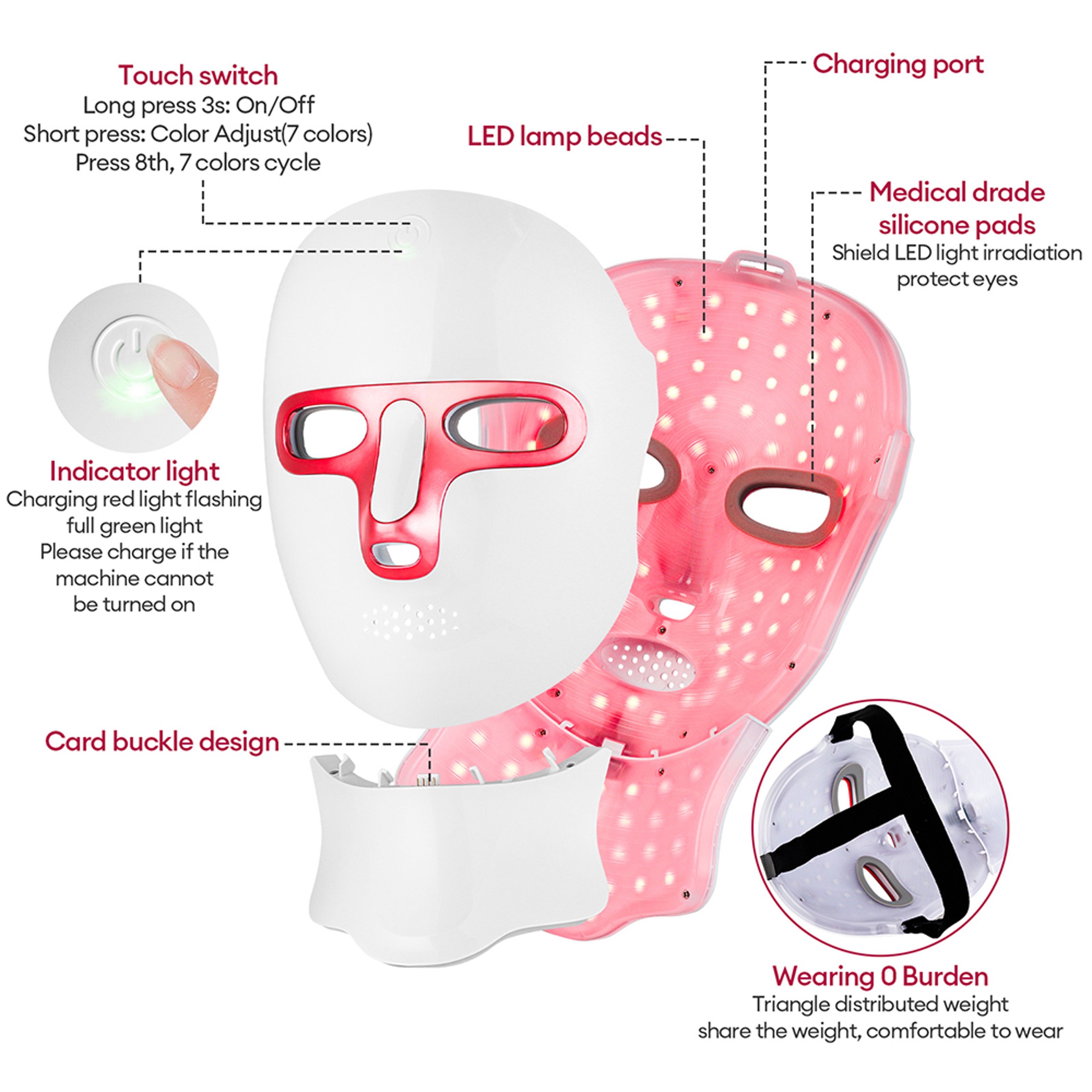 7 Color LED Light Therapy Mask Wireless Red Light Therapy Mask for Face and Neck Skin Rejuvenation – view 7