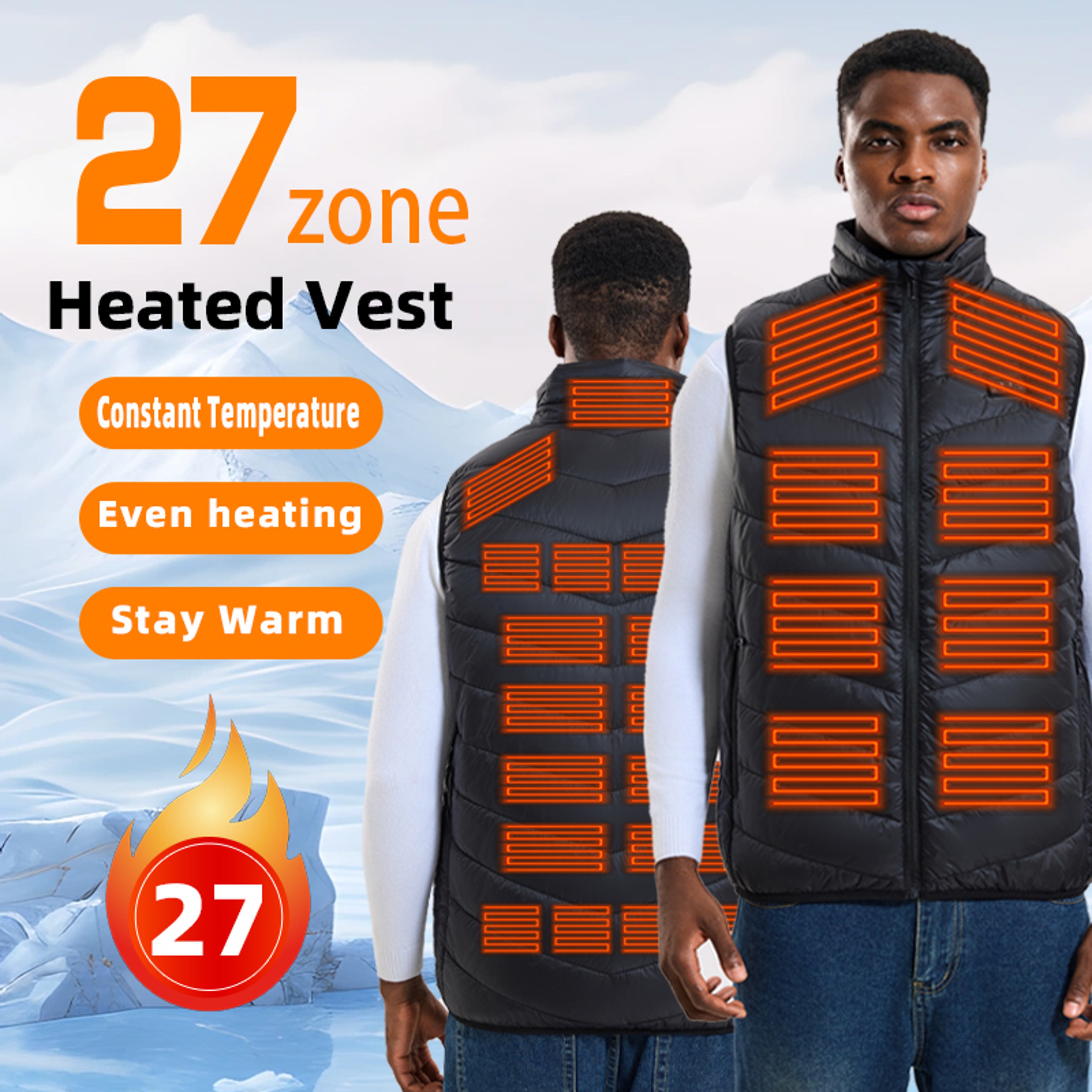 27Zone USB Heated Vest For Men With Zip Front And Mandarin Collar 6