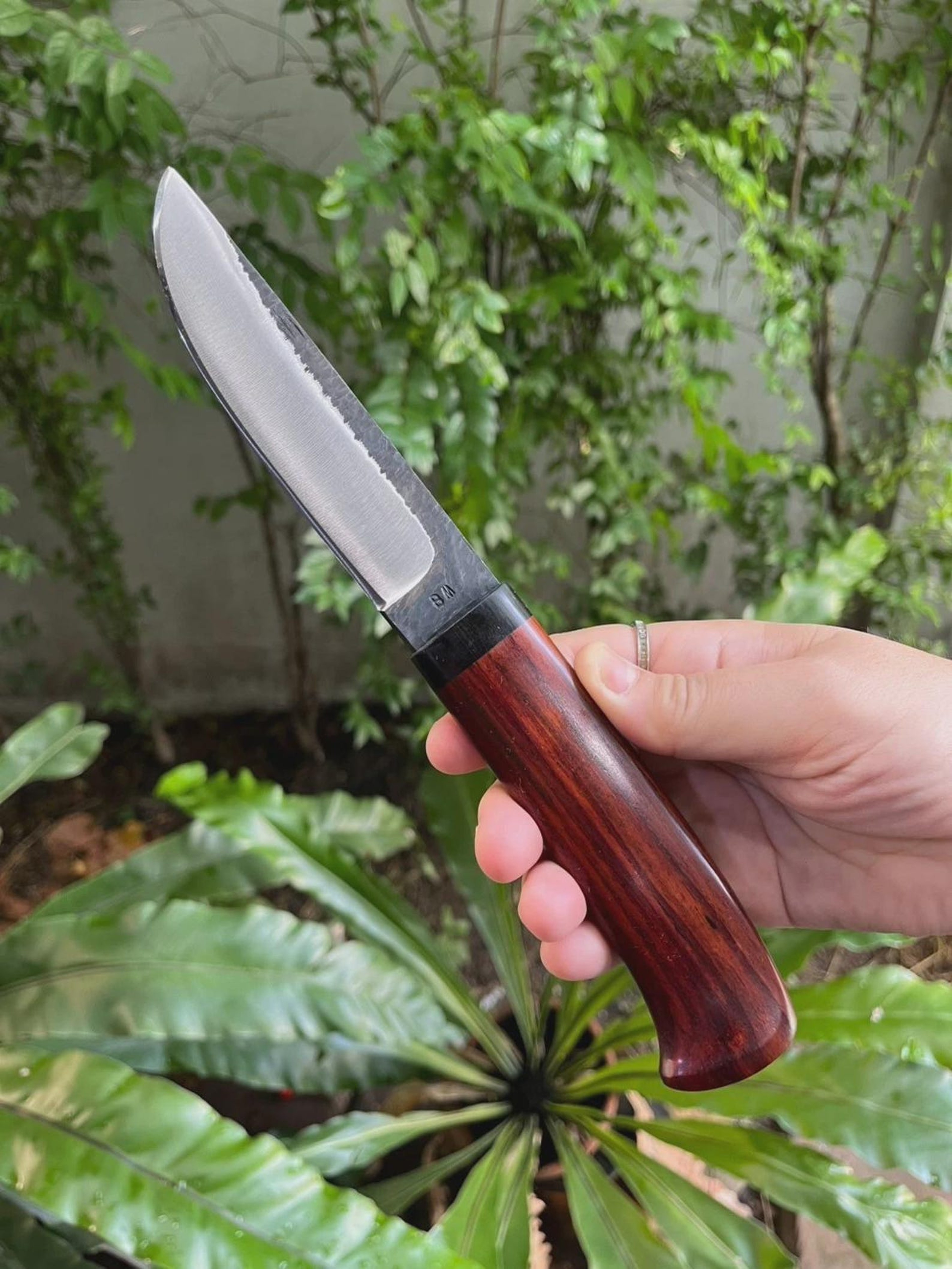 Handmade Carbon Steel Hunting Knife Rosewood Handle Leather Sheath Gift For Hunters 9