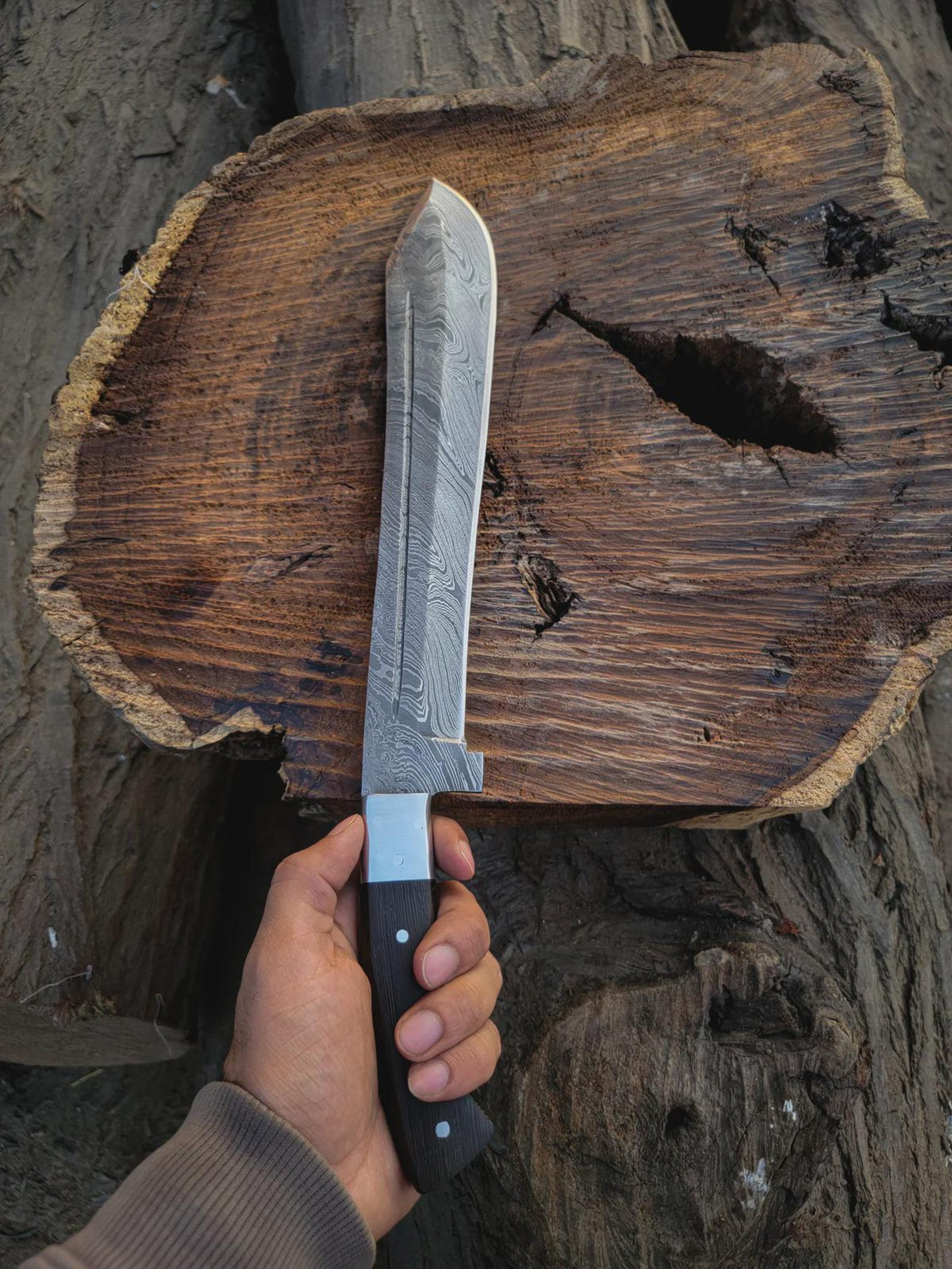 Handmade Damascus Steel Machete 18 Inch Blade Wood Handle Leather Sheath Gift For Men 6