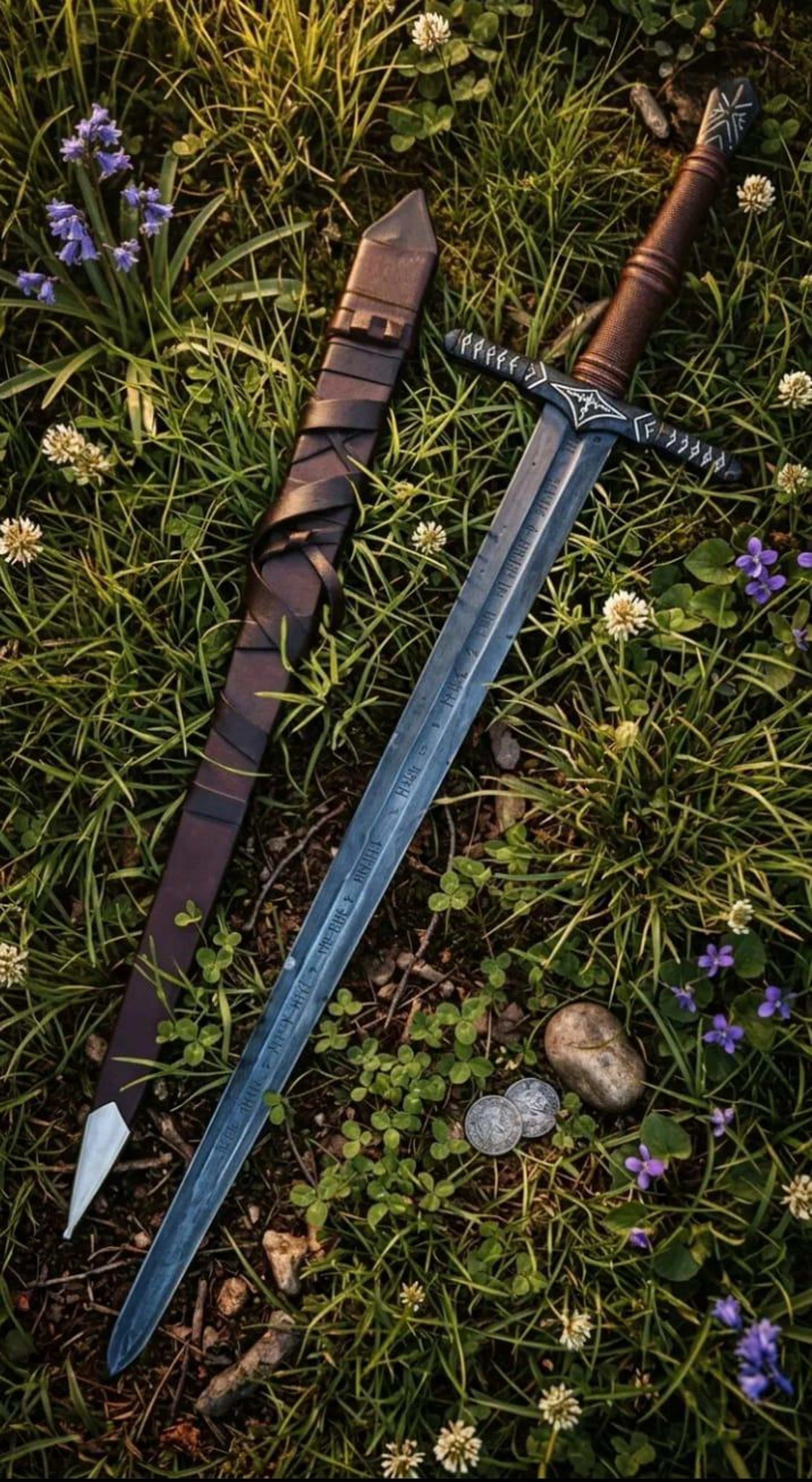 HandForged Medieval Long Sword Decorative Display Piece Authentic Black Guard Handcrafted Det 0