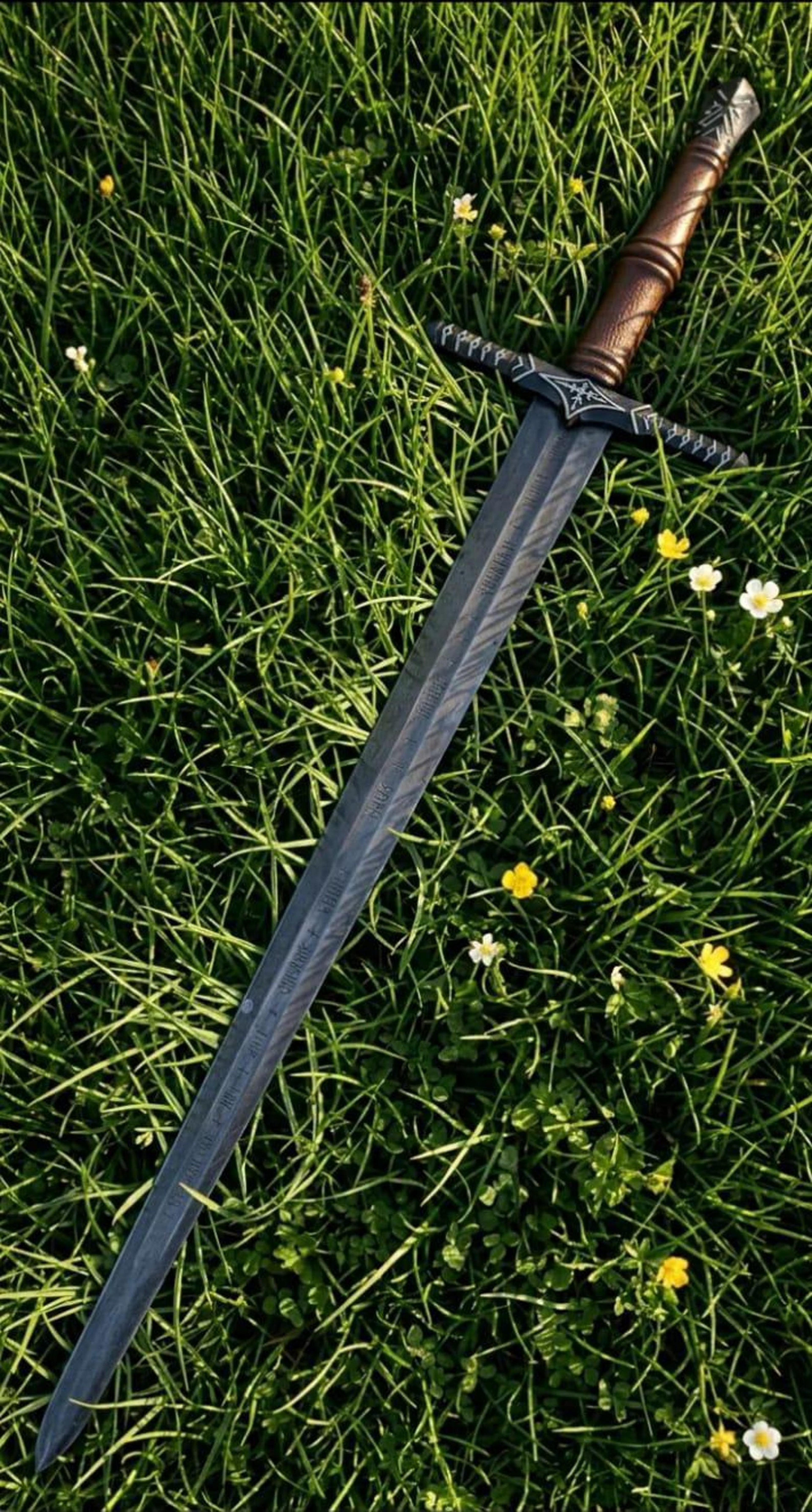 HandForged Medieval Long Sword Decorative Display Piece Authentic Black Guard Handcrafted Det 7