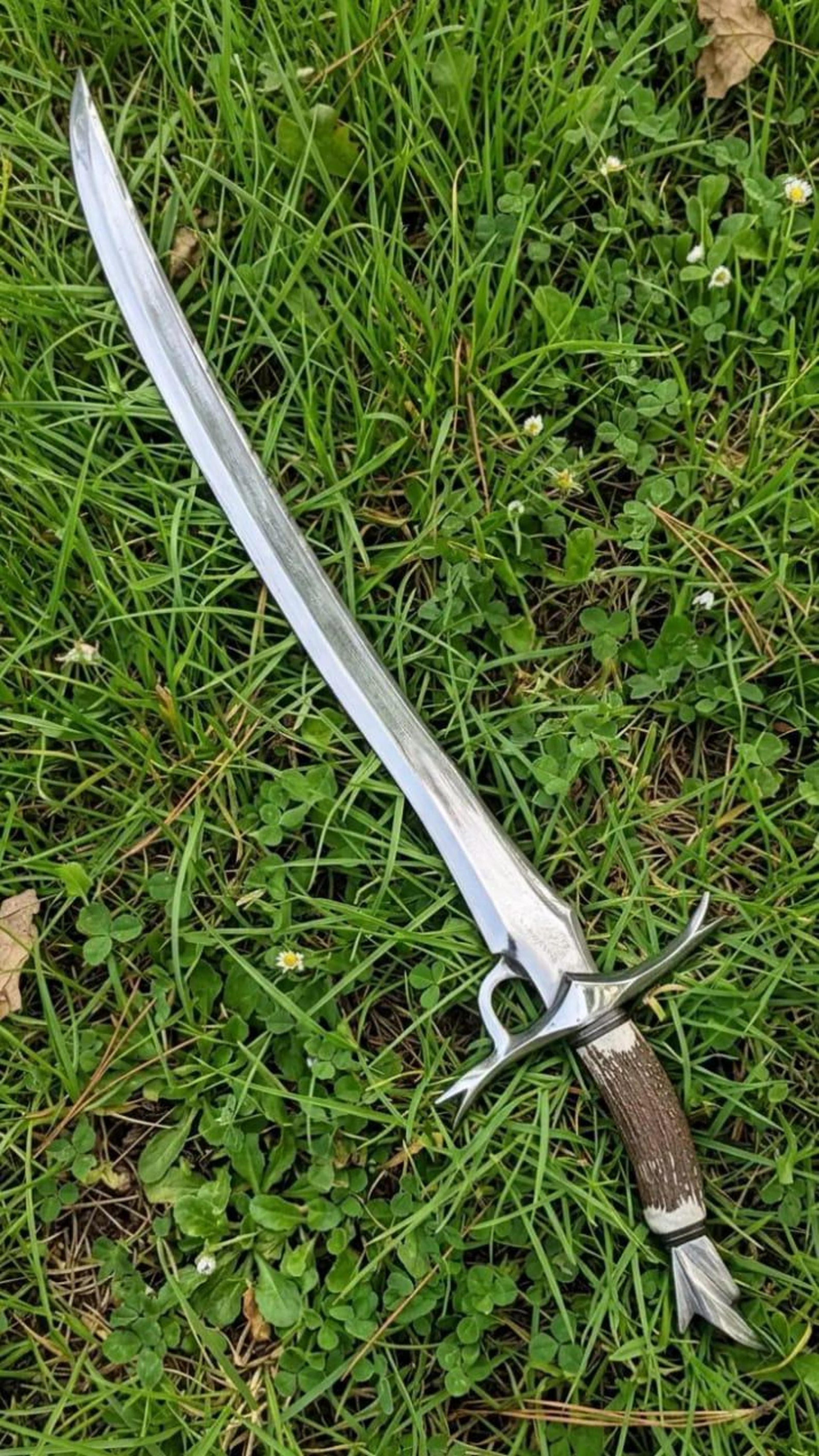 Hand Forged Elven Style Fantasy Sword 38 Handmade Medieval Collectible With Leather Sheath Un 7