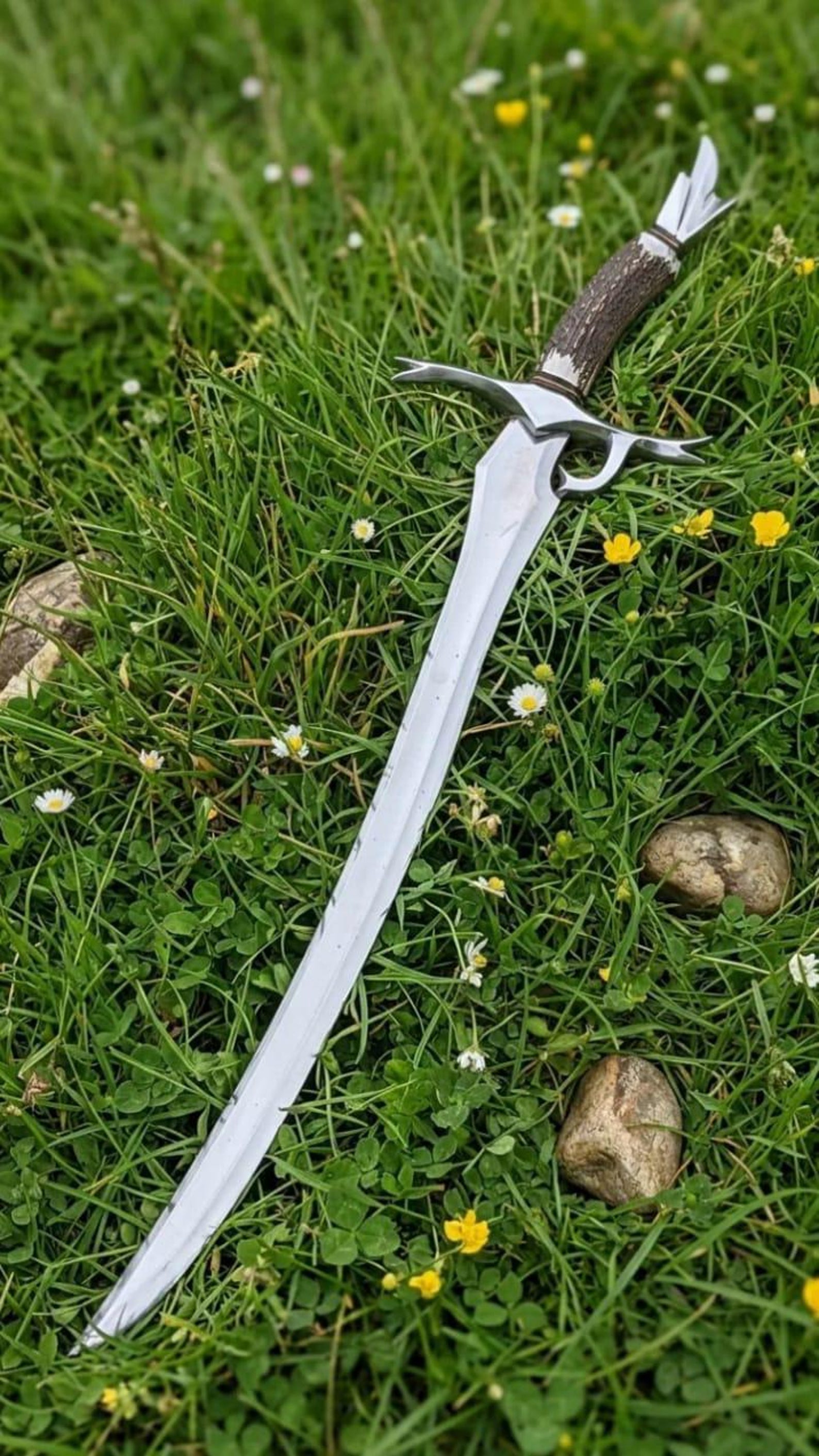 Hand Forged Elven Style Fantasy Sword 38 Handmade Medieval Collectible With Leather Sheath Un 2