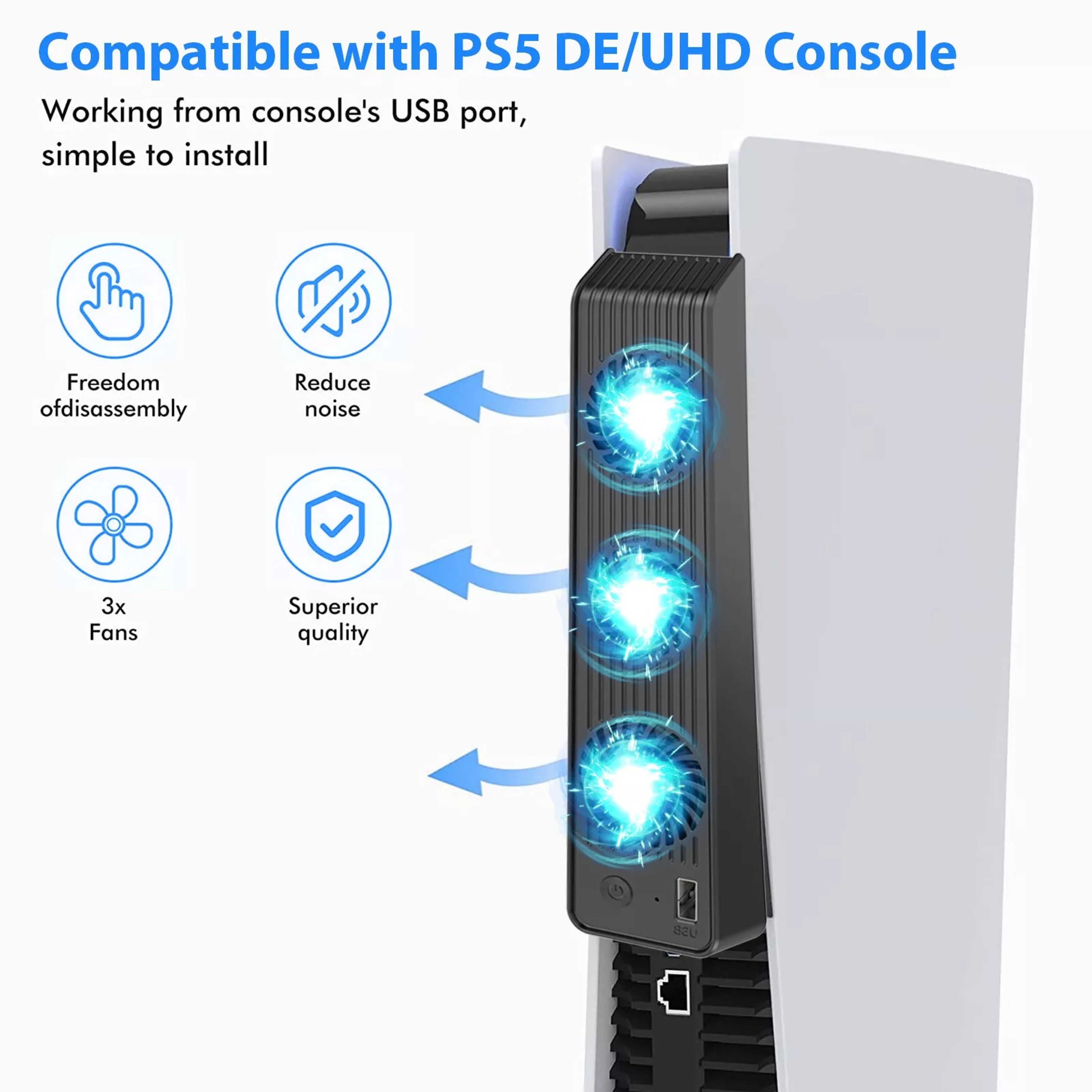 External Cooling Fan Cooler, Game Accessories for PlayStation 5 Host Console, Efficient Heat Dissipation – view 2