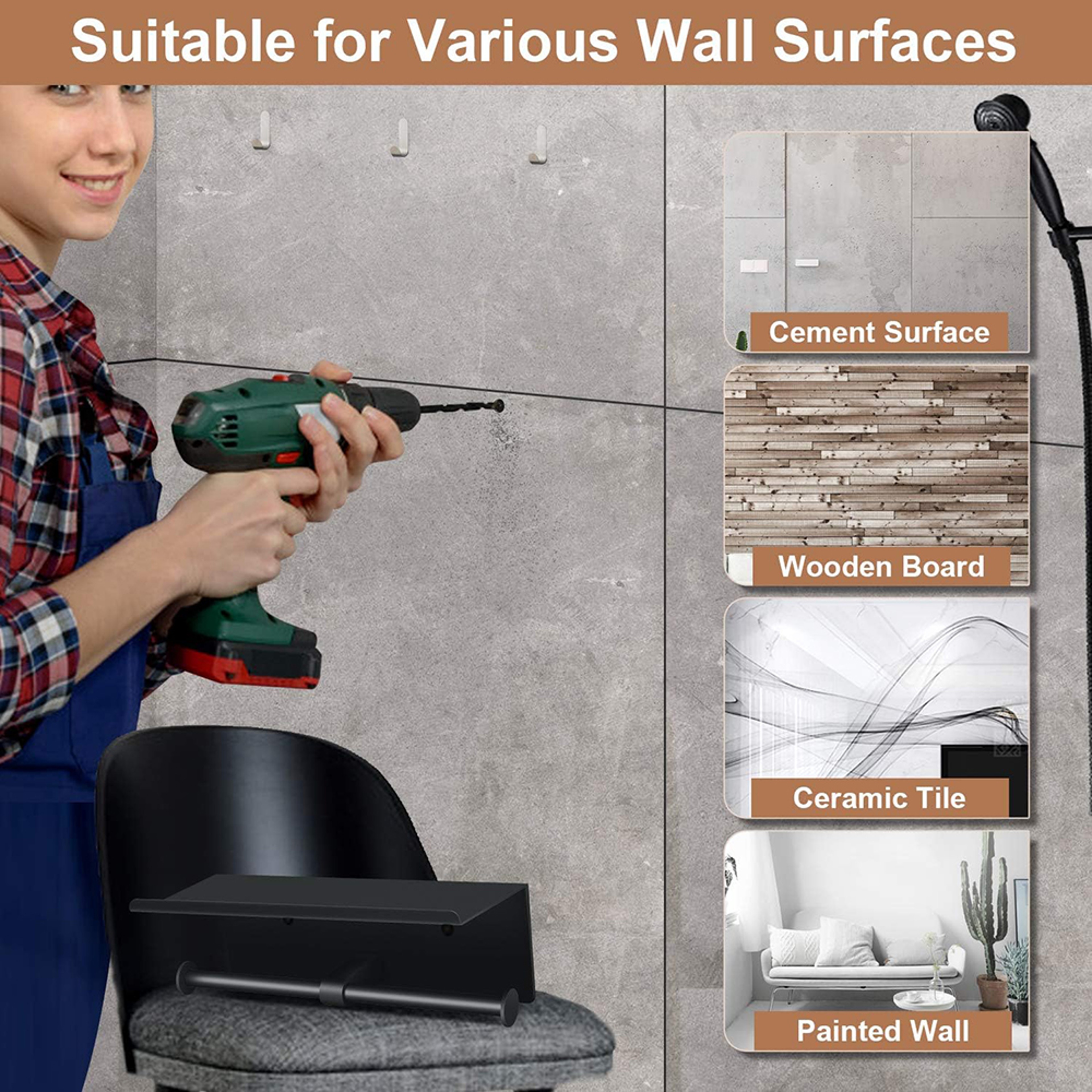 Premium Wall Mount Double Toilet Paper Holder with Shelf Durable Stainless Steel Bathroom Accessory with Phone Tray – view 5