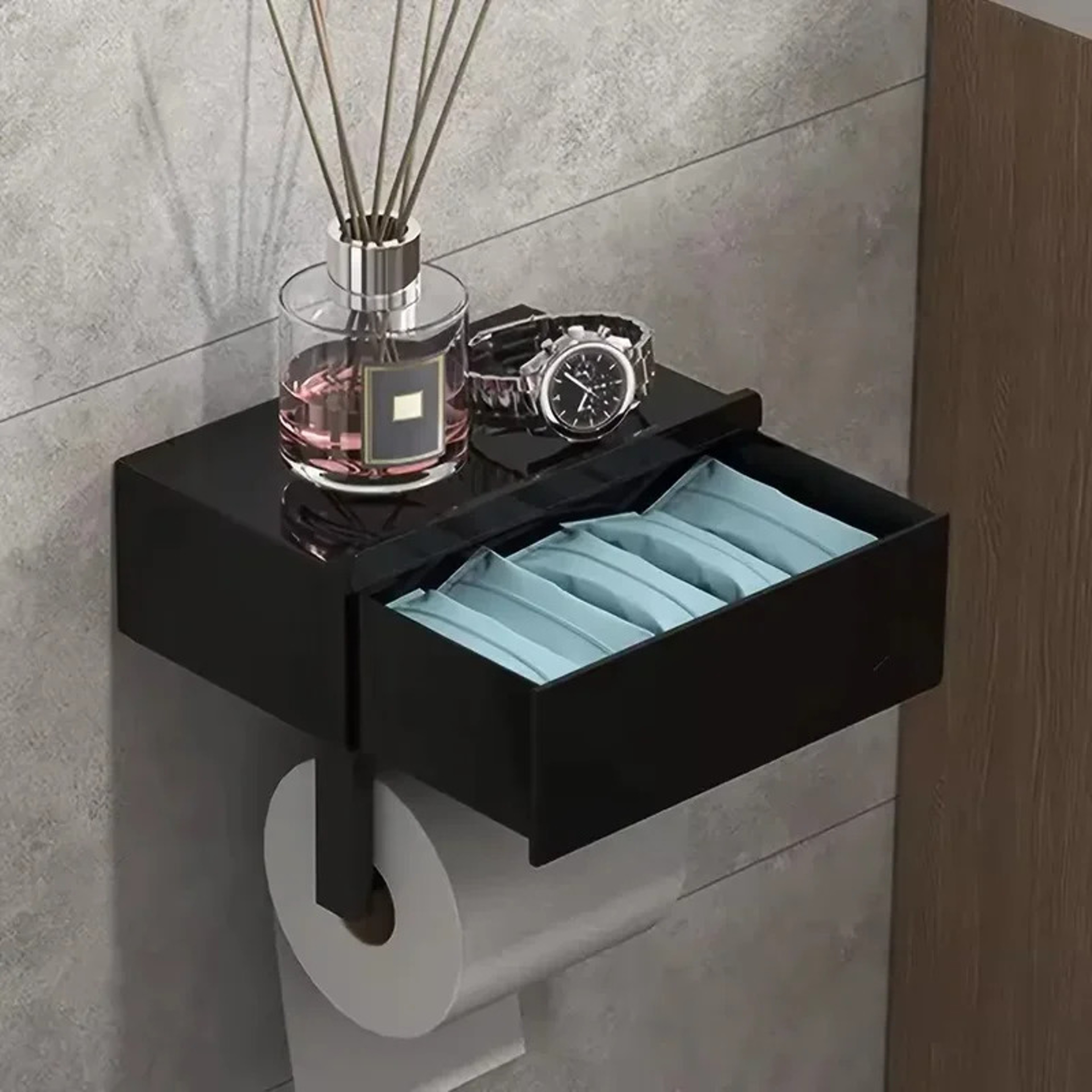 Aero Shelf Drill Free Toilet Paper Holder With Storage Shelf 2