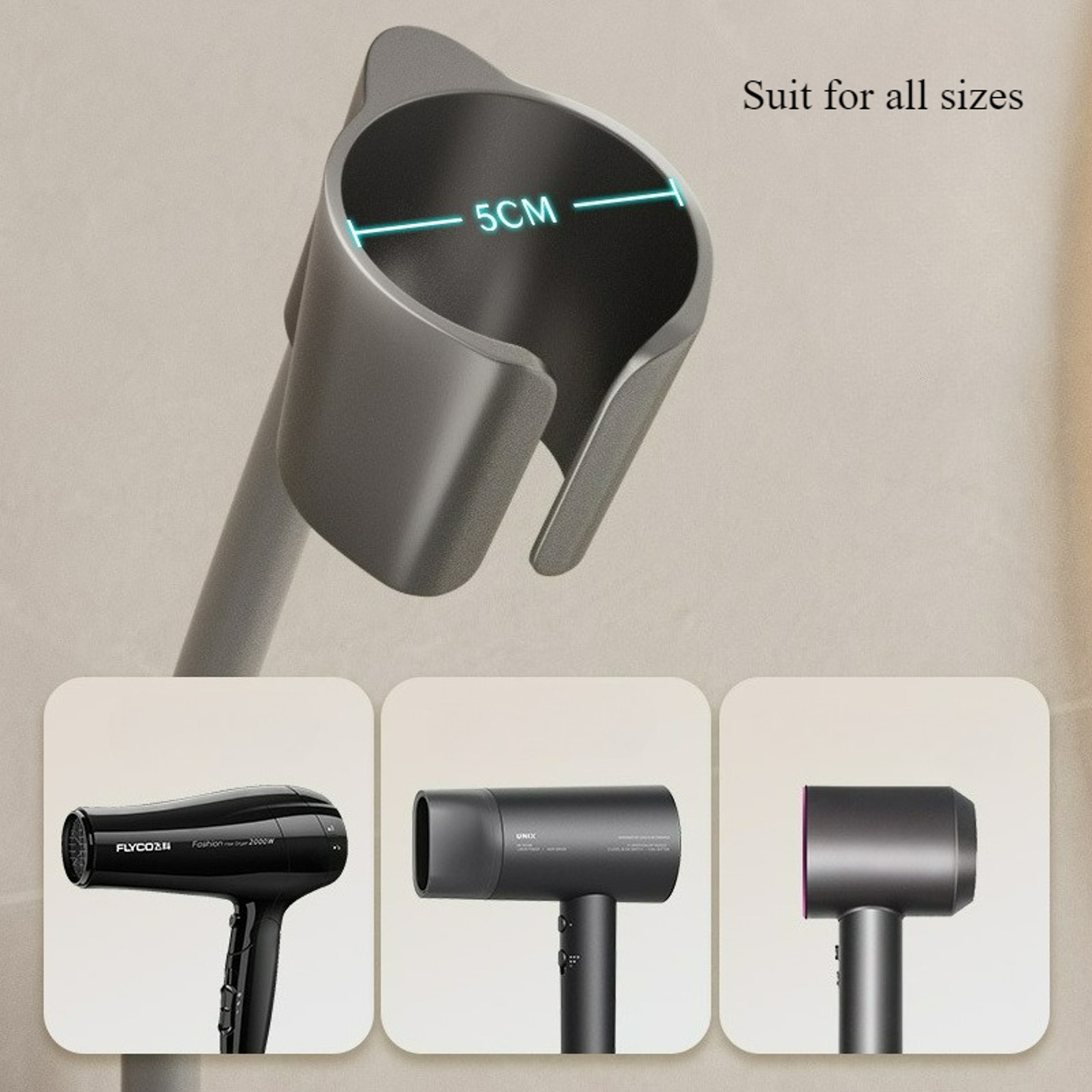 Premium Hands Free Suction Cup Hair Dryer Holder  Bathroom Organizer Shelf 1