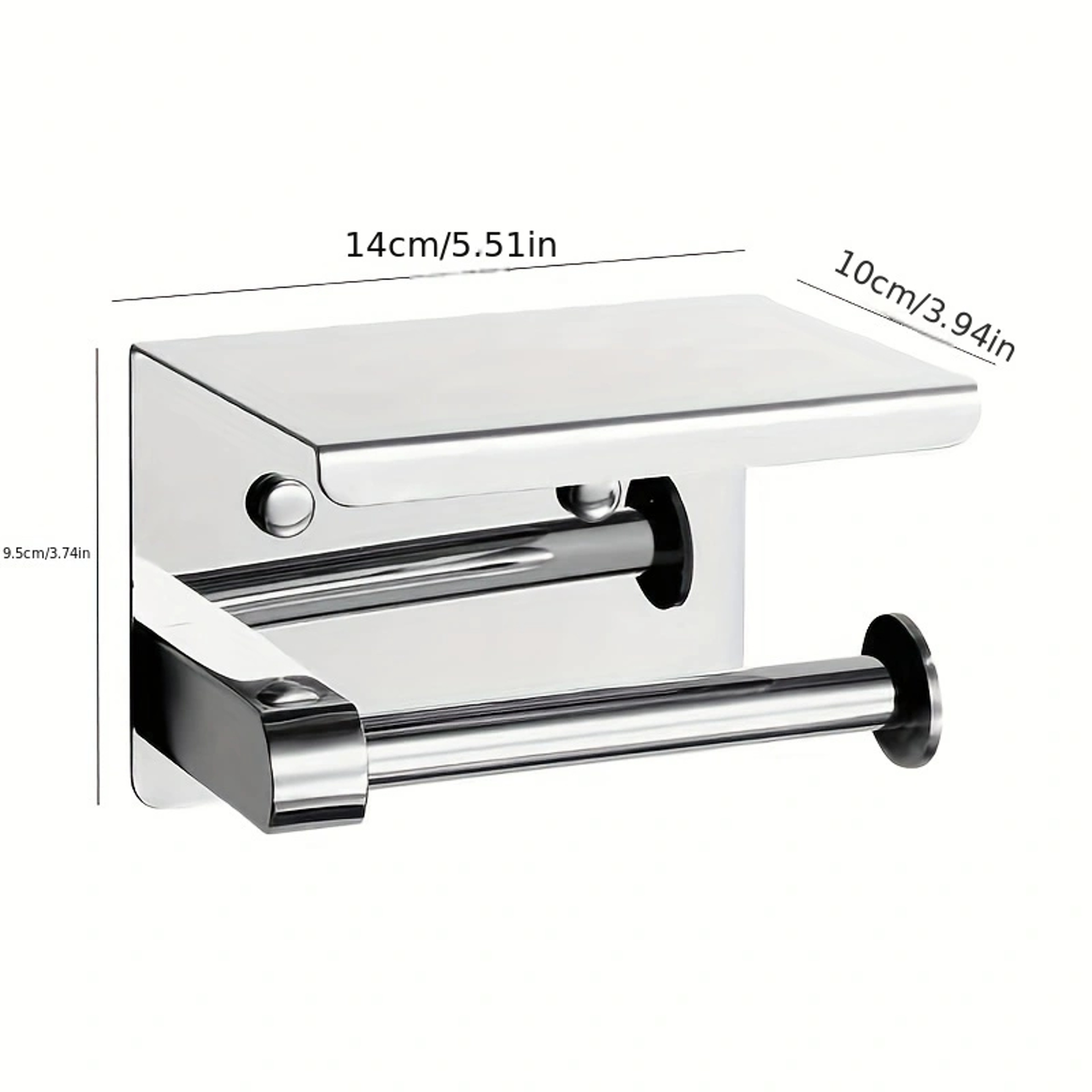 Premium Wall Mounted Stainless Steel Toilet Paper Holder With Phone Shelf  Bathroom Tissue Organize 4