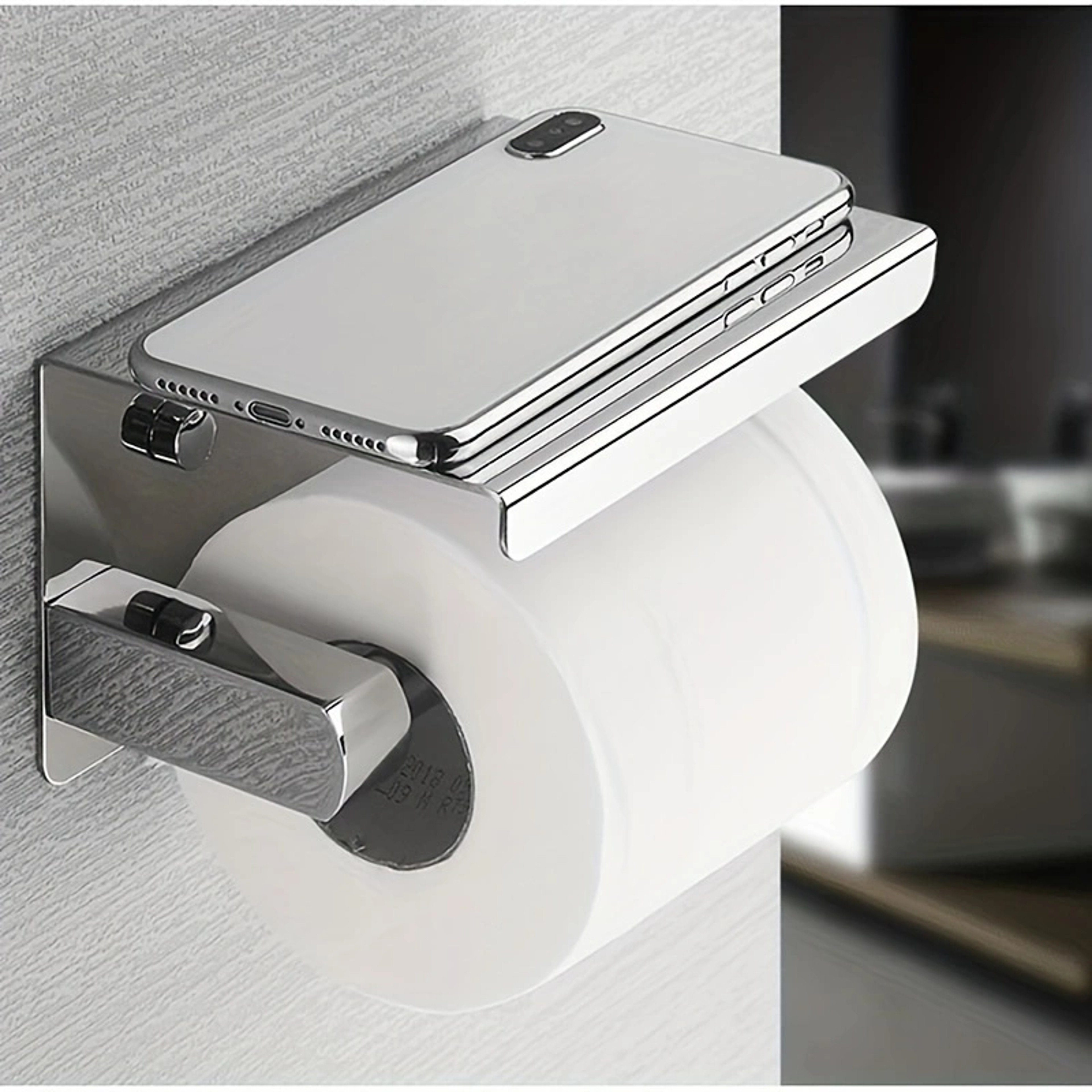 Premium Wall Mounted Stainless Steel Toilet Paper Holder With Phone Shelf  Bathroom Tissue Organize 2