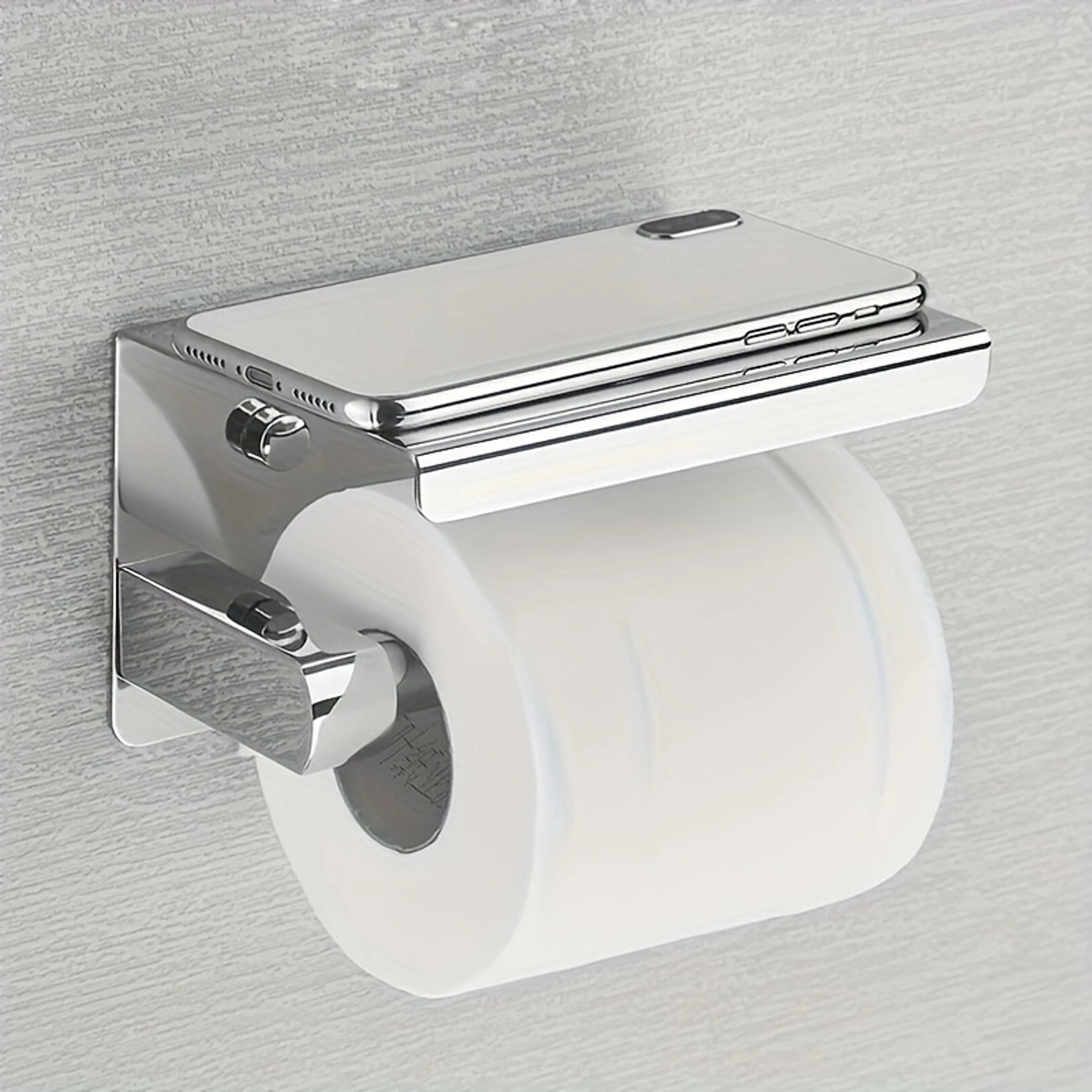 Premium Wall Mounted Stainless Steel Toilet Paper Holder With Phone Shelf  Bathroom Tissue Organize 3