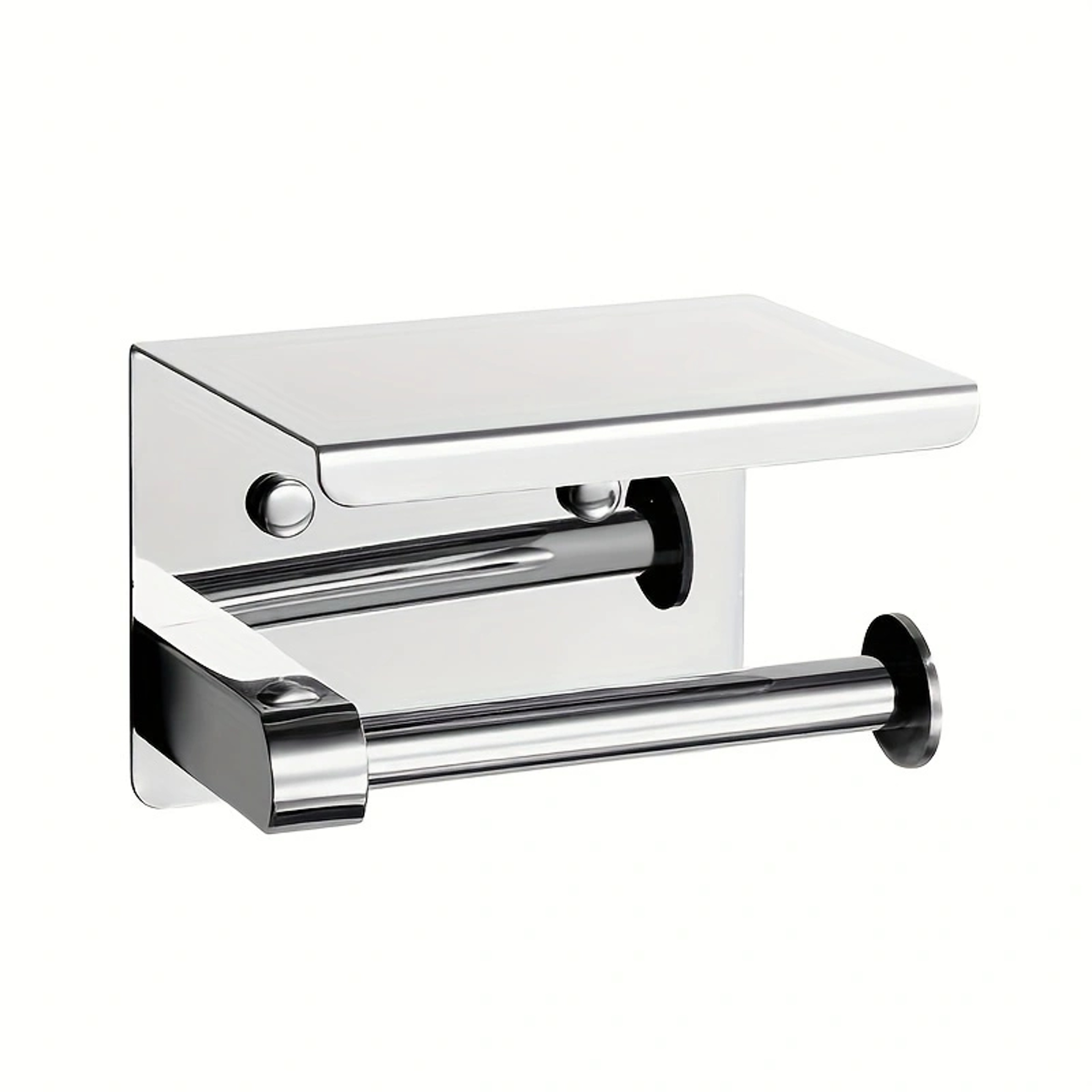 Premium Wall Mounted Stainless Steel Toilet Paper Holder With Phone Shelf  Bathroom Tissue Organize 5