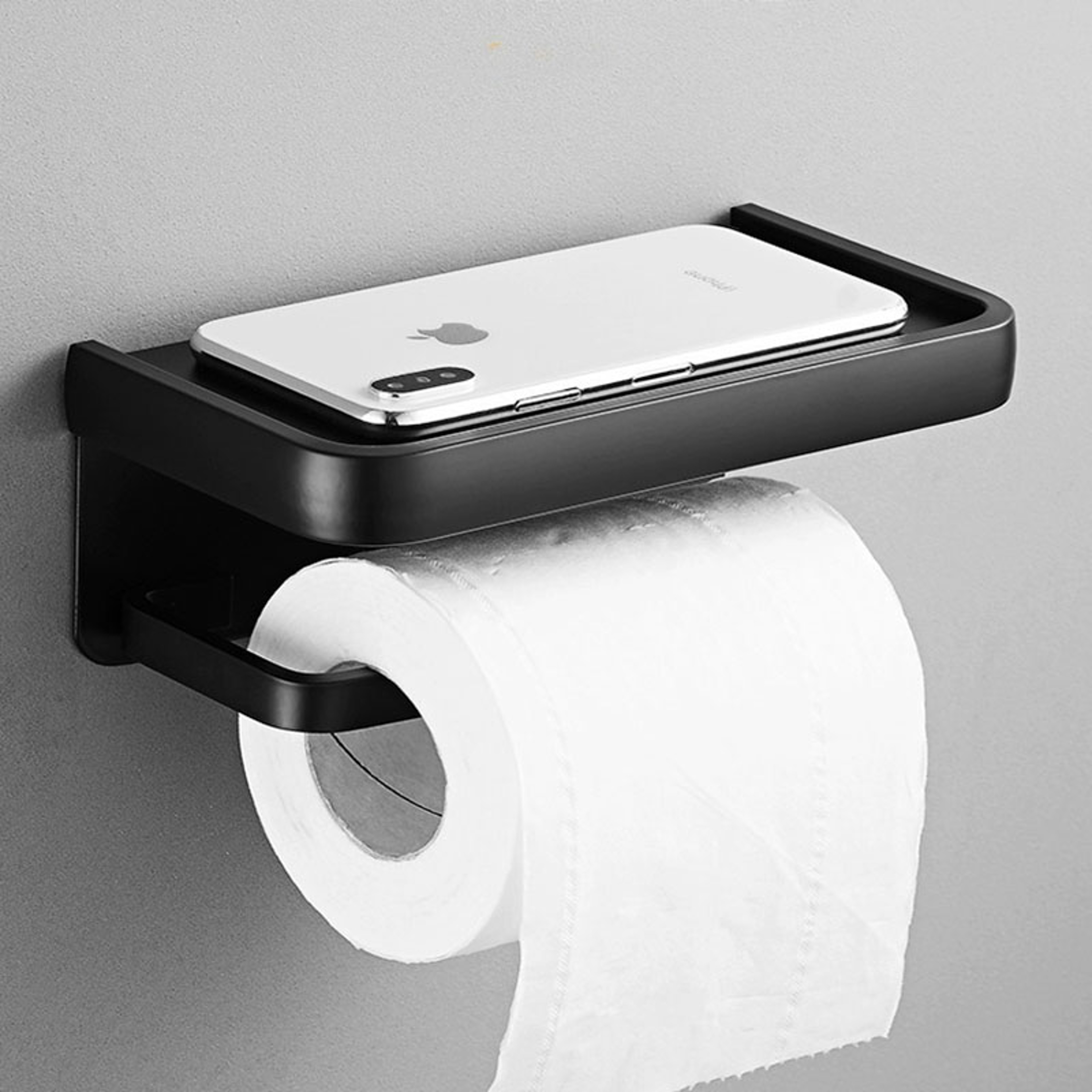 Premium Wall Mounted Aluminum Toilet Paper Holder With Shelf  Phone Storage Bathroom Organizer 0