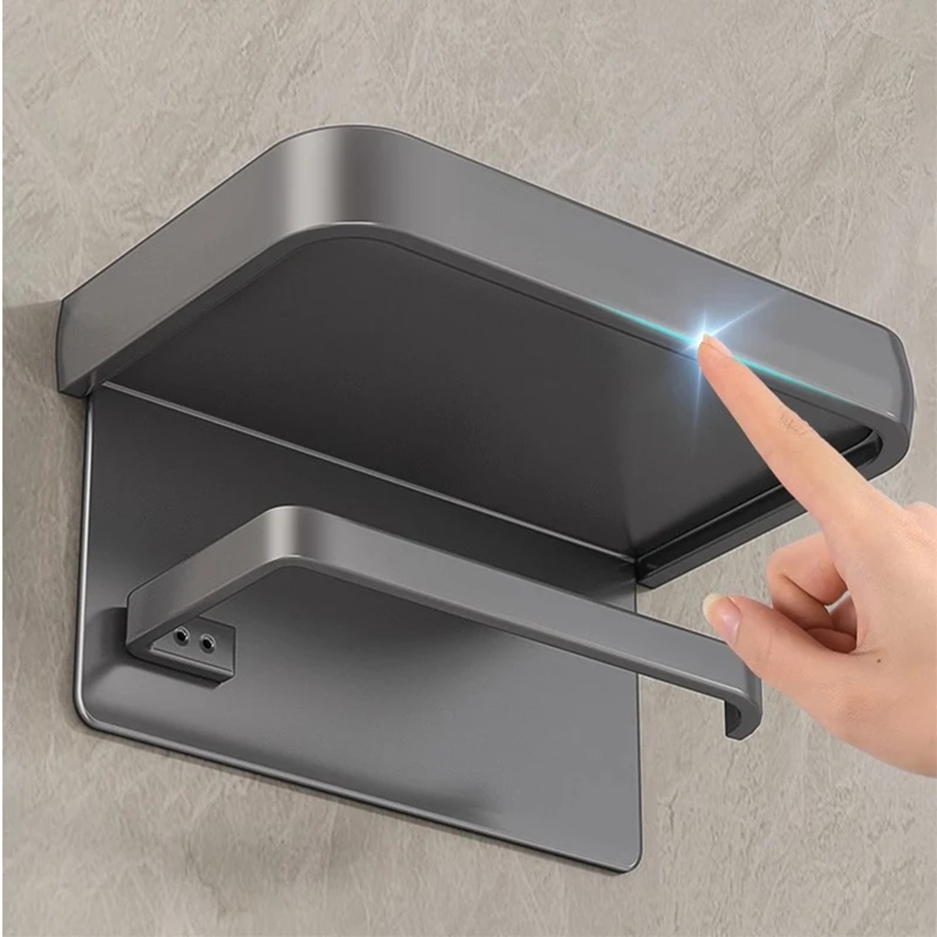 Premium Wall Mounted Aluminum Toilet Paper Holder With Shelf  Phone Storage Bathroom Organizer 2