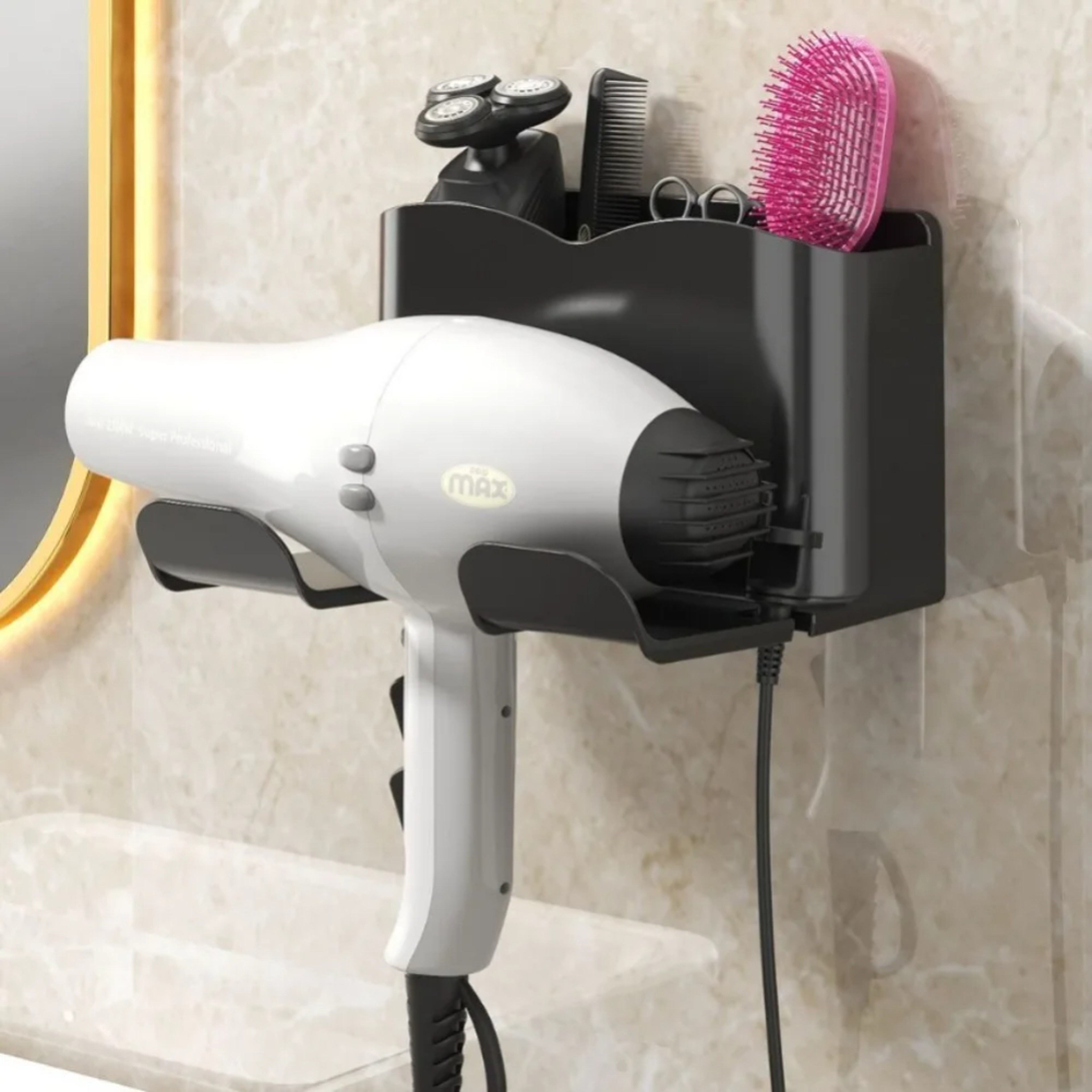 Wall Mount Hair Dryer Holder  Bathroom Organizer Rack 0
