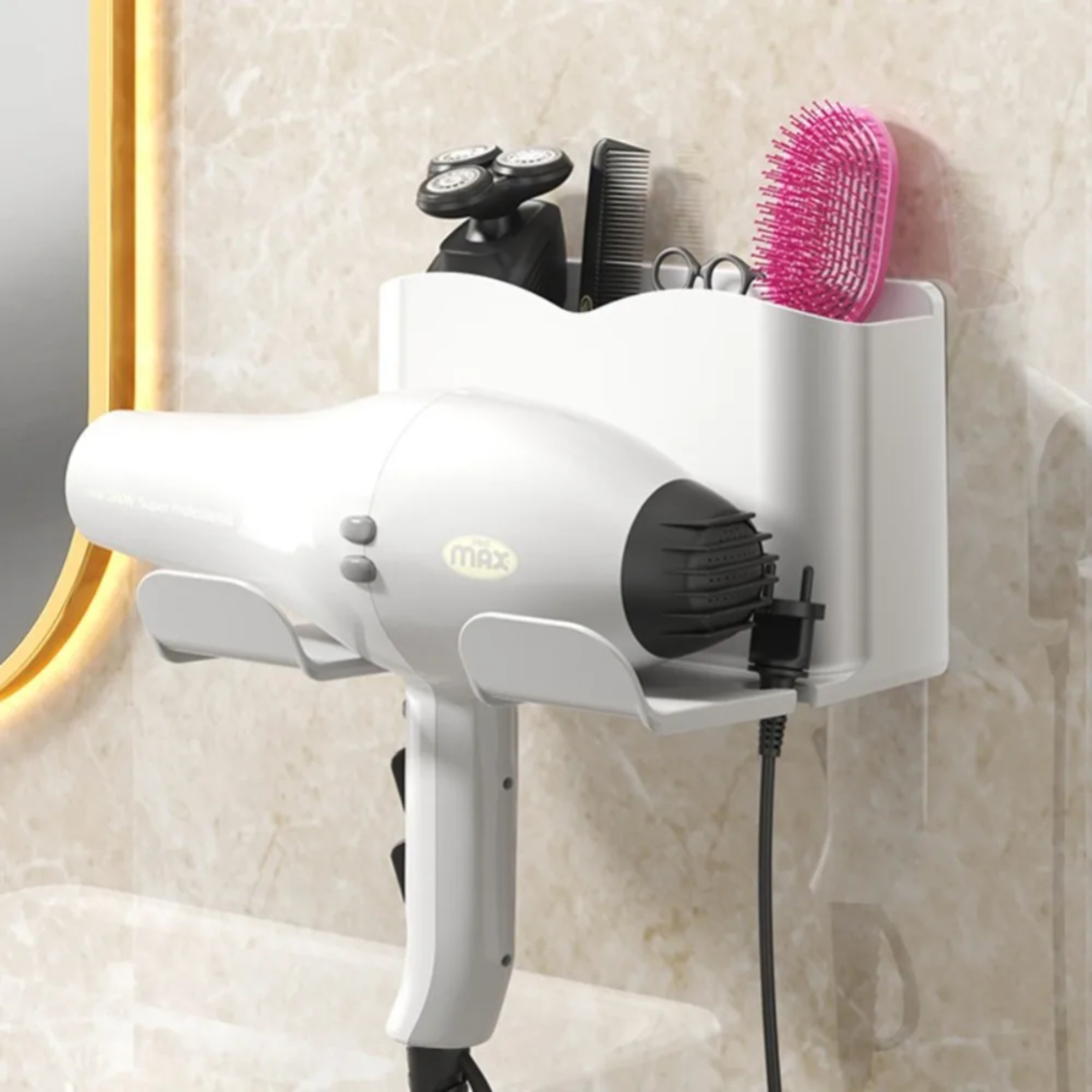 Wall Mount Hair Dryer Holder  Bathroom Organizer Rack 1