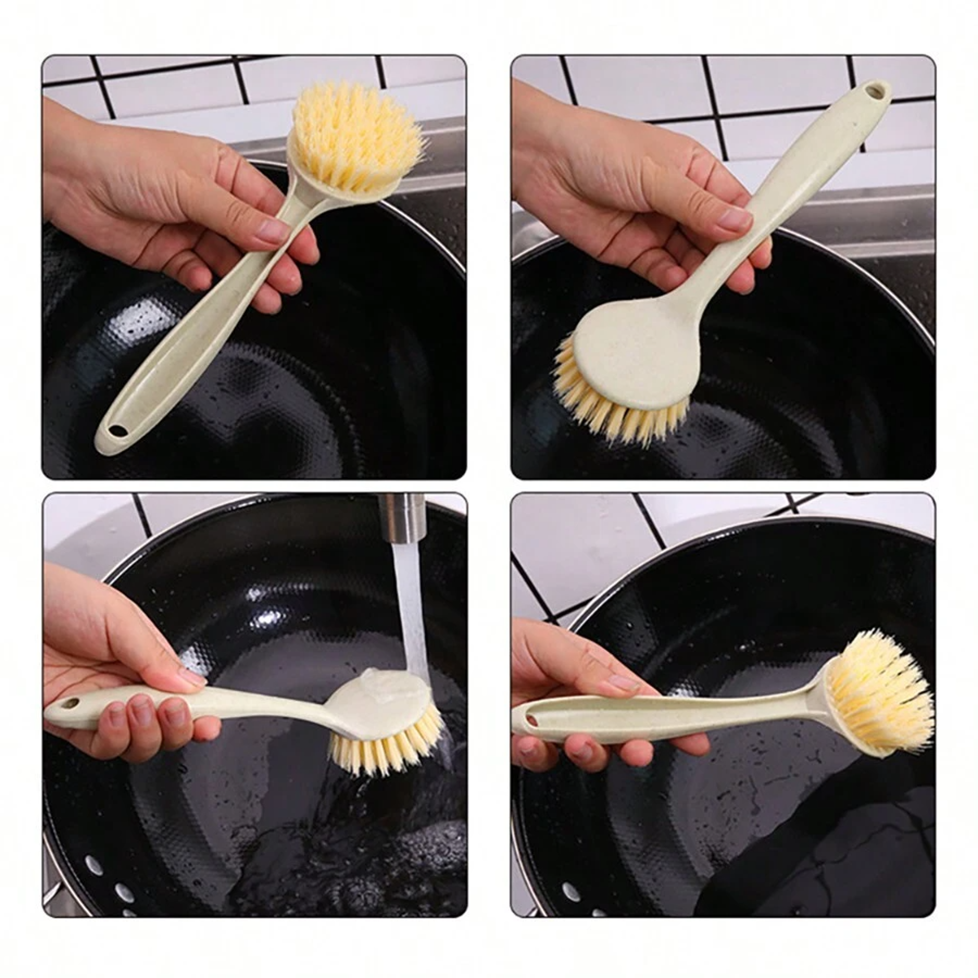 Premium Long Handle Kitchen Pan Cleaning Brush Oil Resistant Dish Scrubber Set 5