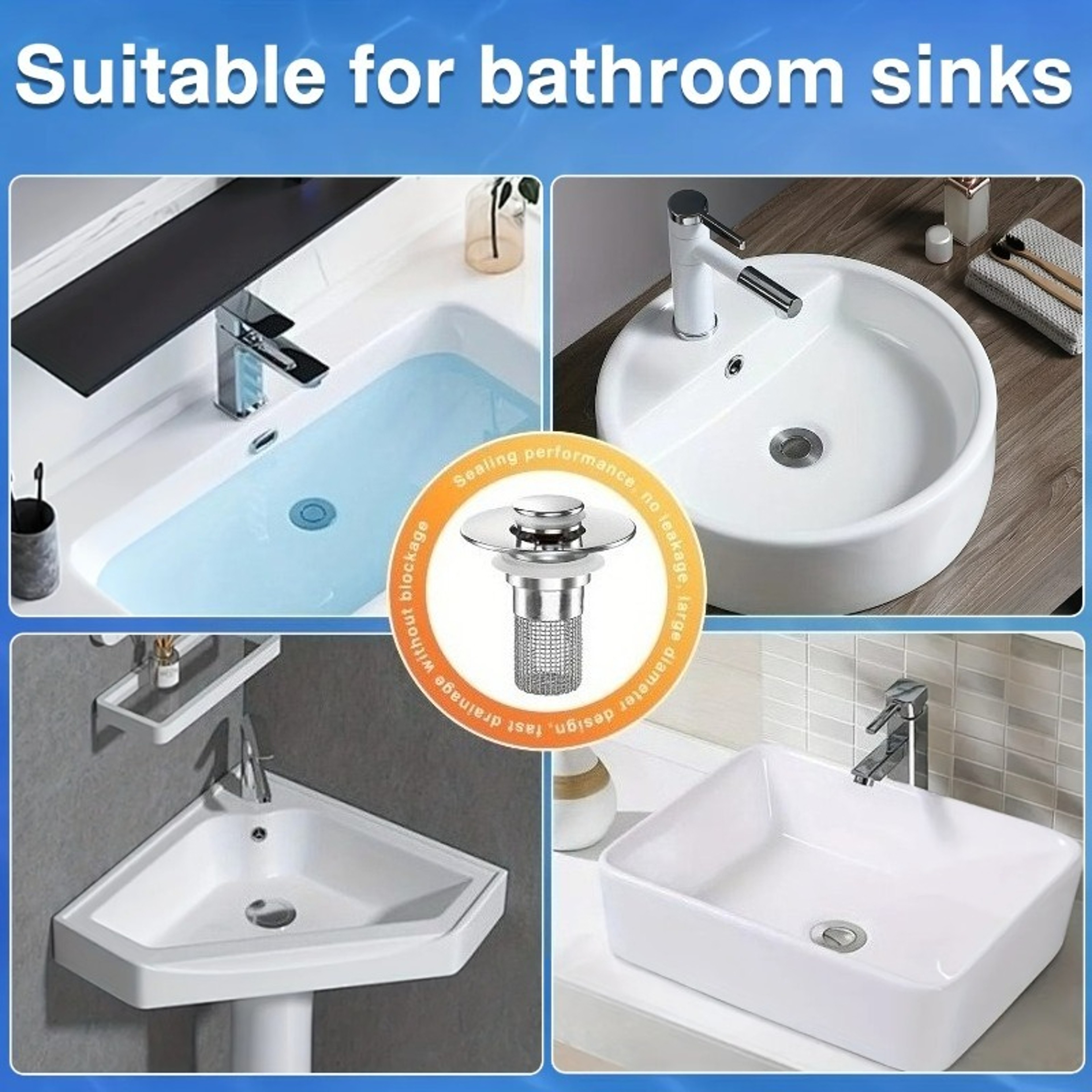 Premium Stainless Steel Drain Strainer Set Pop Up Sink  Hair Catcher 4