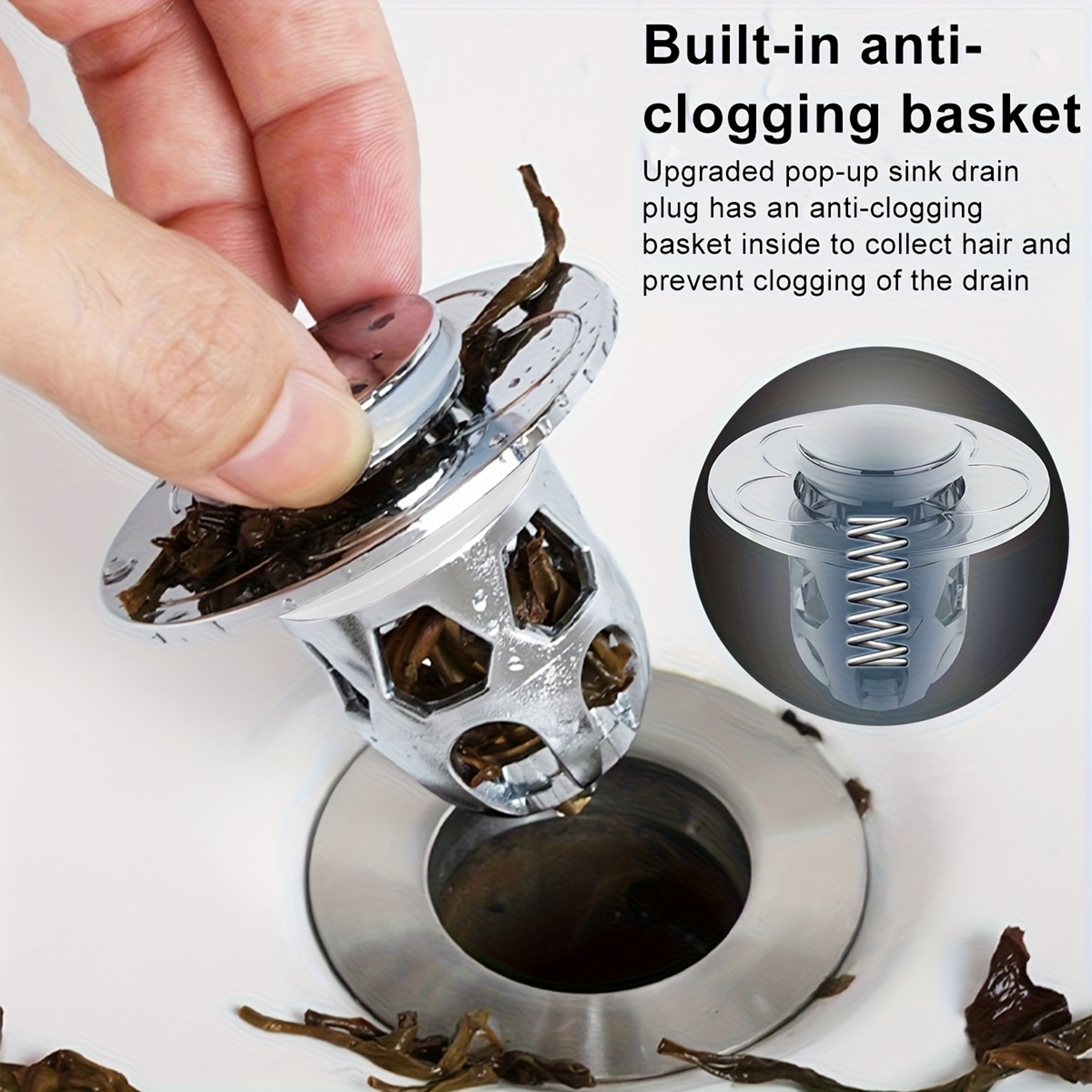 Premium Bathroom Sink Drain Stopper with Built In Hair Catcher Drain Strainer & Easy Push Pop Up Drain Filter – view 4