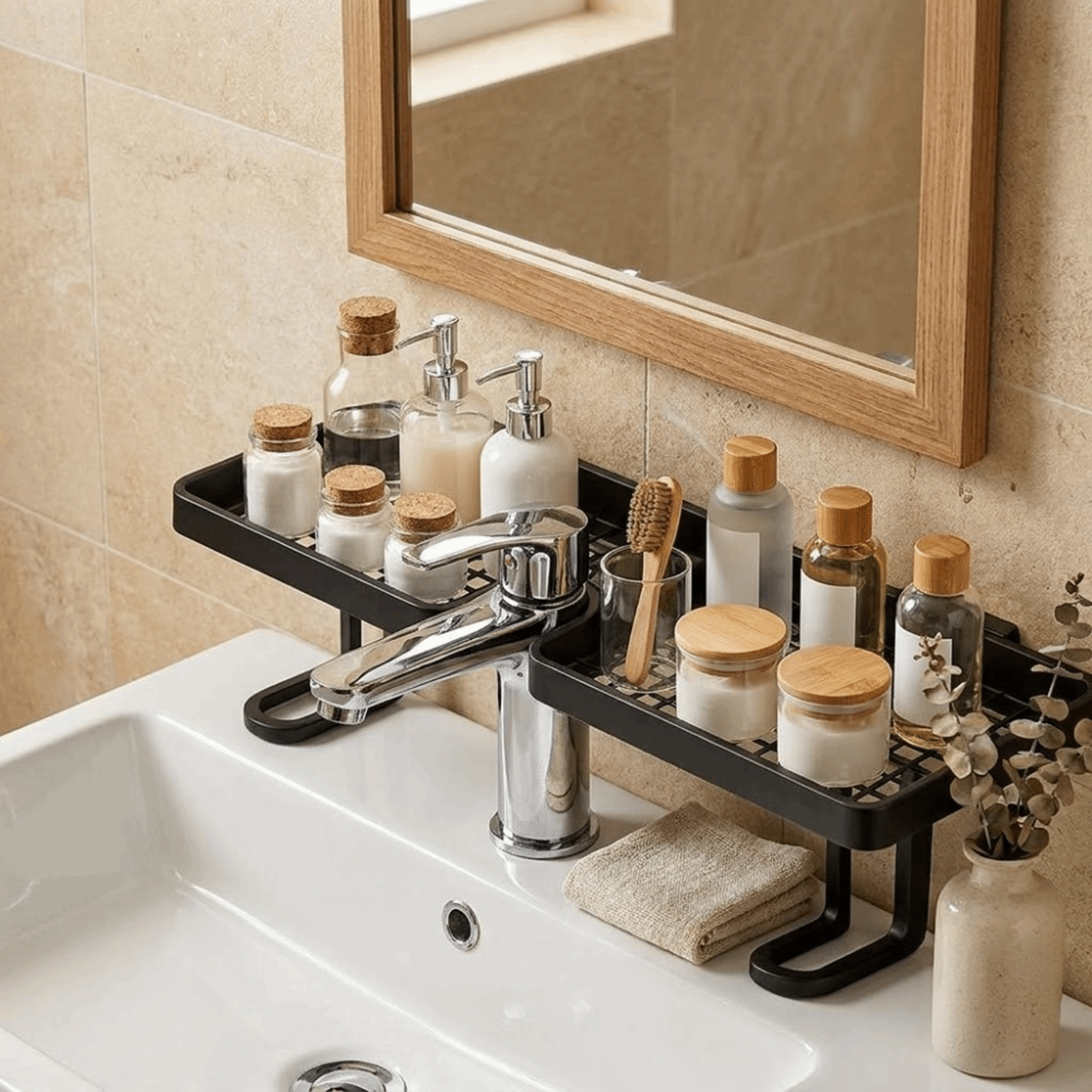 Universal Faucet Storage Rack No Drill Bathroom Shelf with Quick Drainage Storage & Bathroom Sink Organizer – view 5