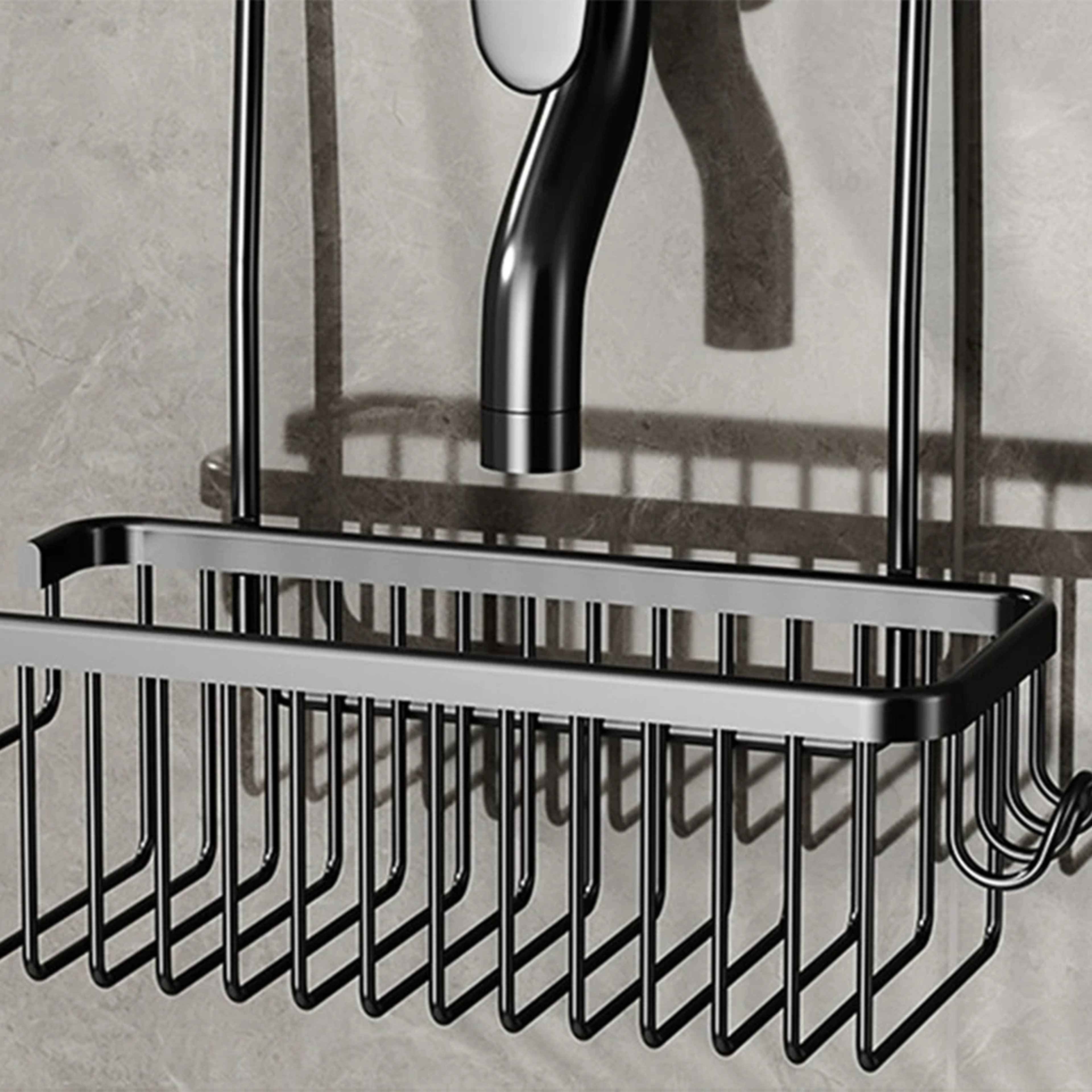 Stainless Steel Shower Rack Wall Mounted Bathroom Storage Organizer With Hooks 2