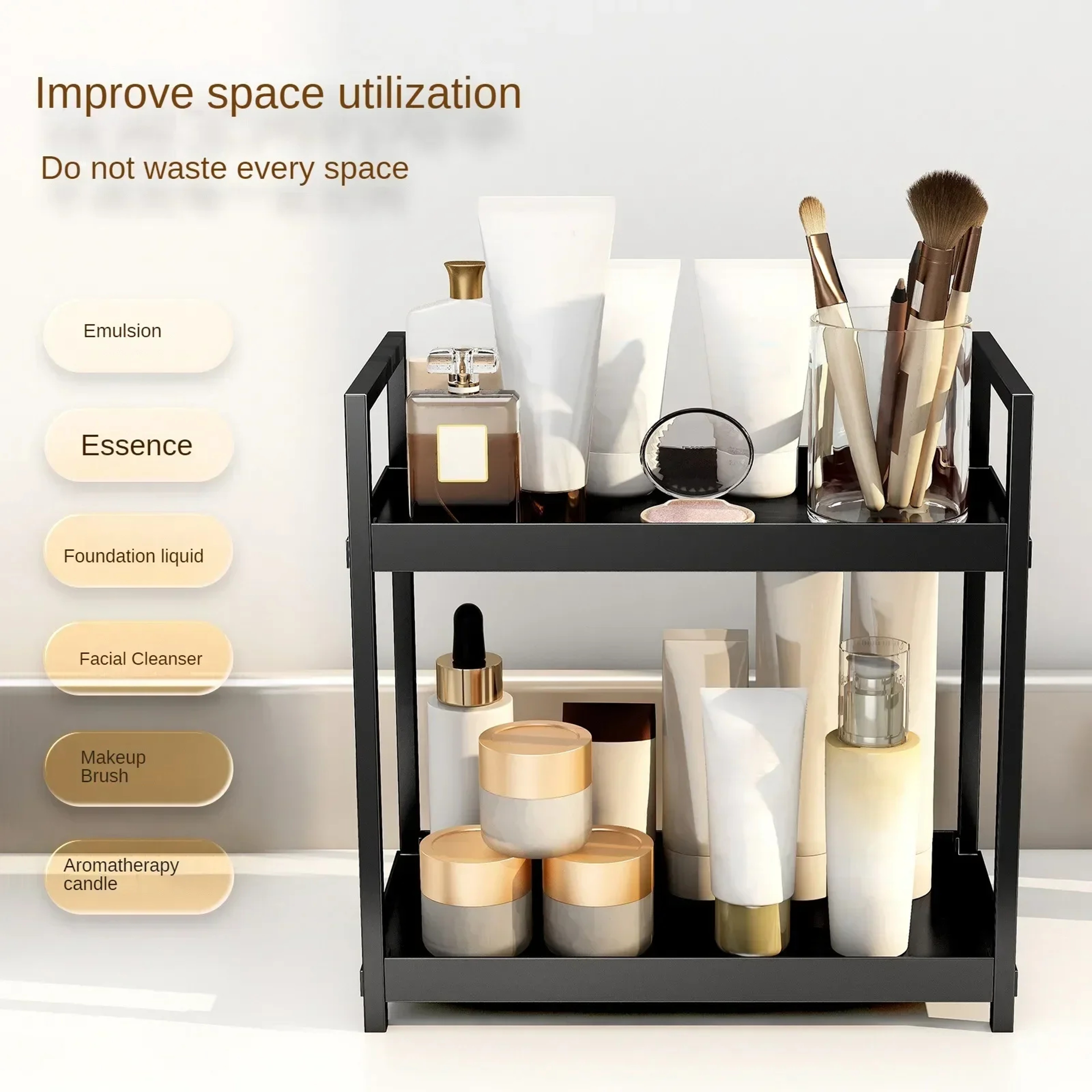 Modern 2 Tier Desktop Organizer  Cosmetics Rack For Bathroom Vanity  Office Desk Storage 2