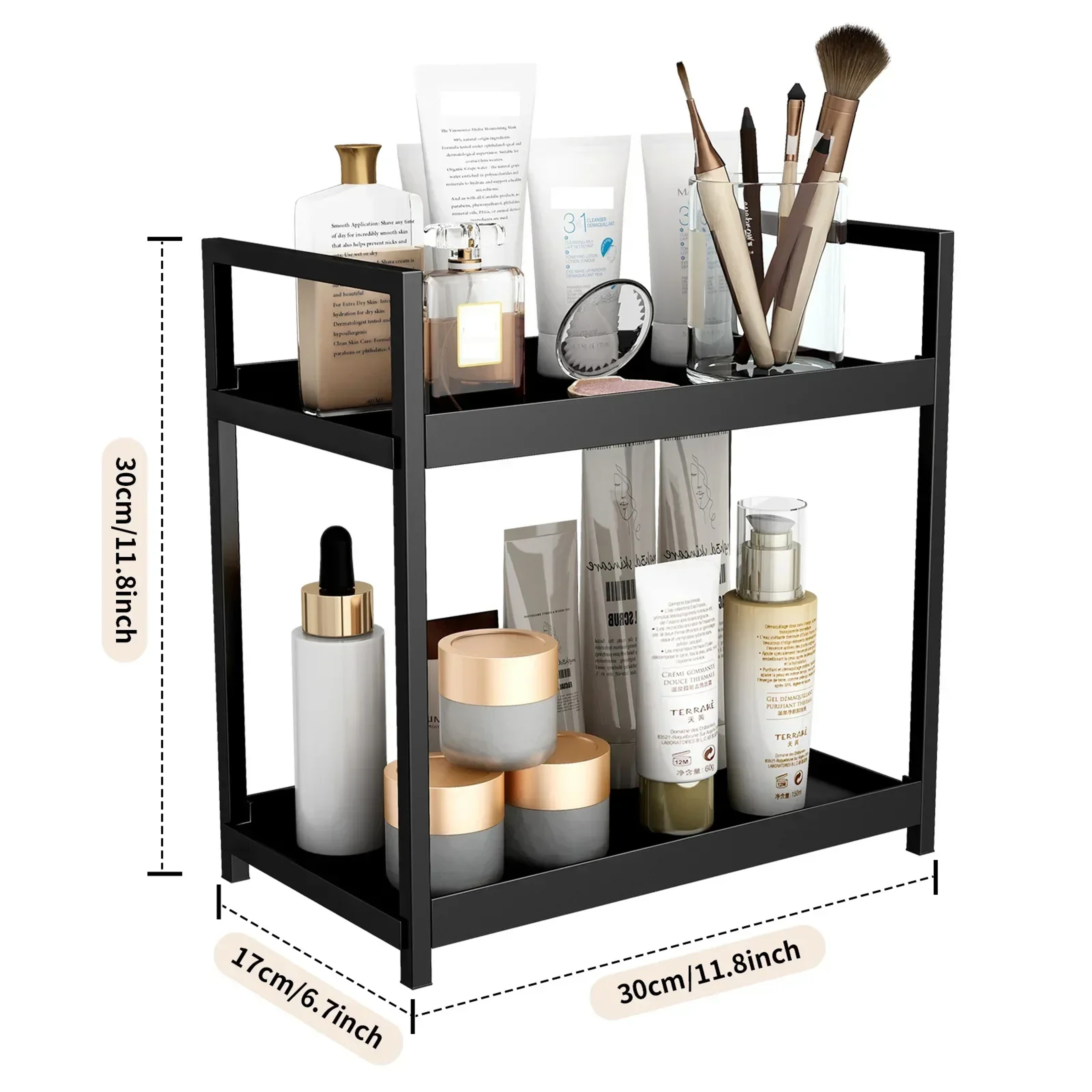 Modern 2 Tier Desktop Organizer  Cosmetics Rack For Bathroom Vanity  Office Desk Storage 5