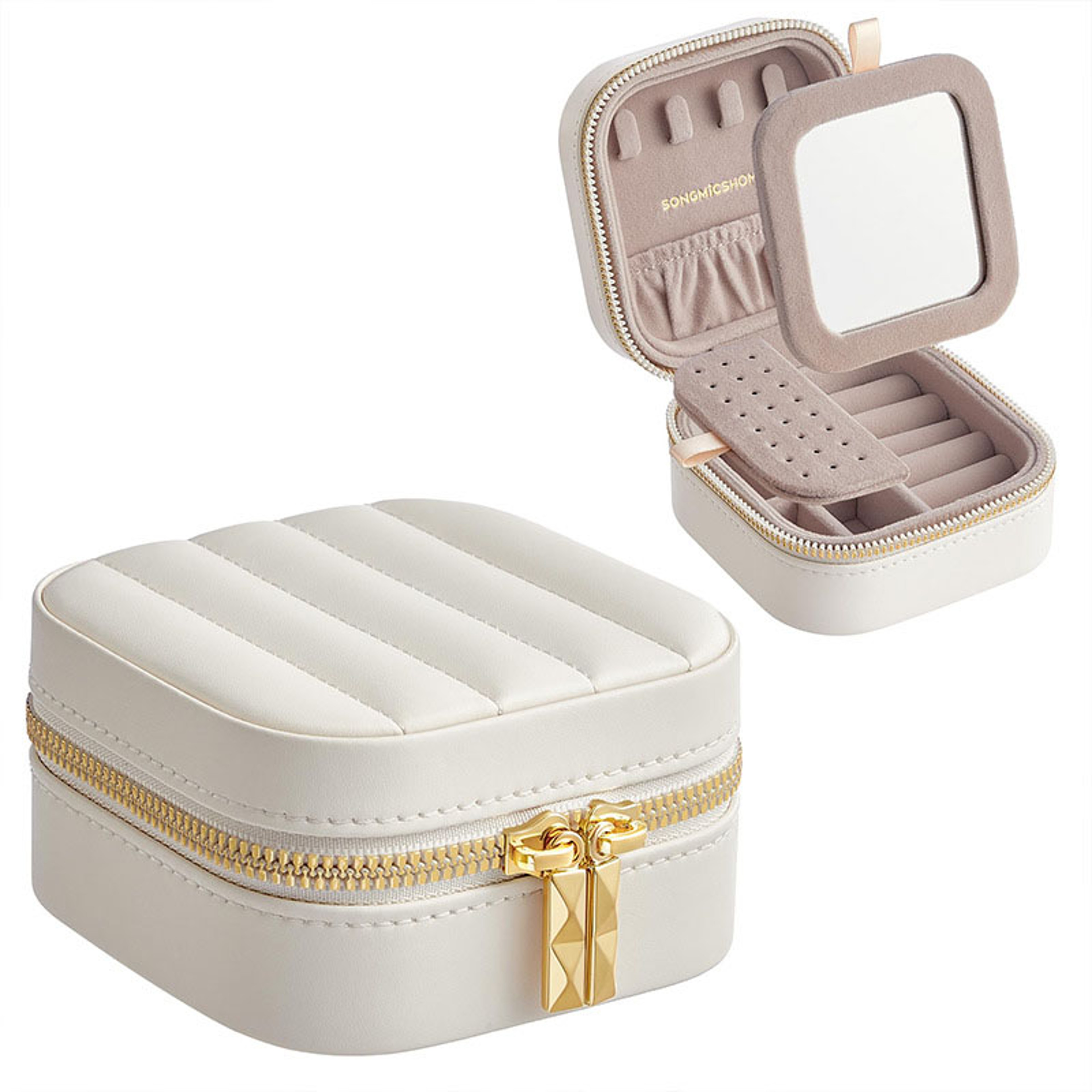 Compact Leather Travel Jewelry Box Mini Portable Jewelry Organizer Case With Mirror 4
