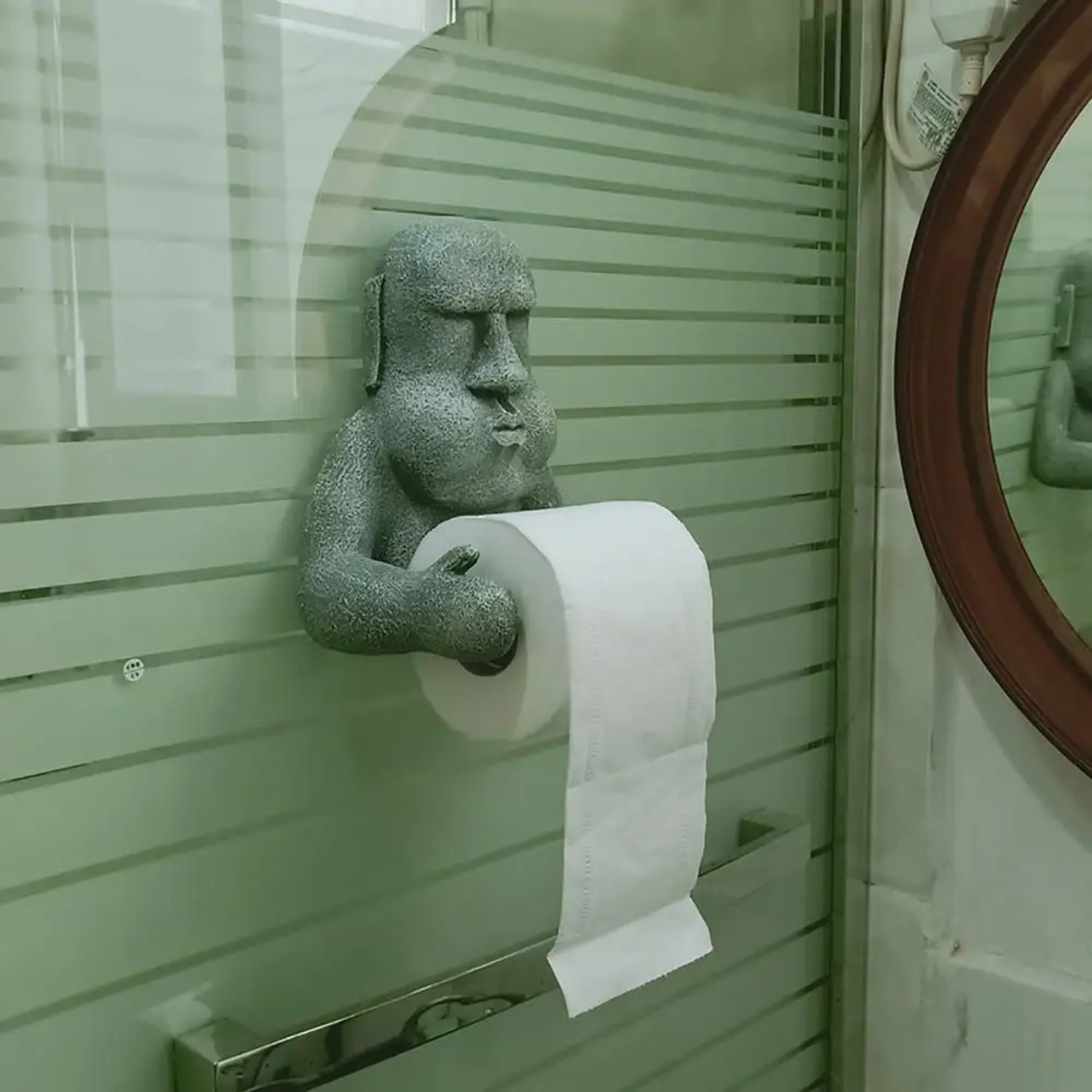 Moai Statue Toilet Paper Holder Wall Mount Decorative Bathroom Tissue Storage Shelf 3