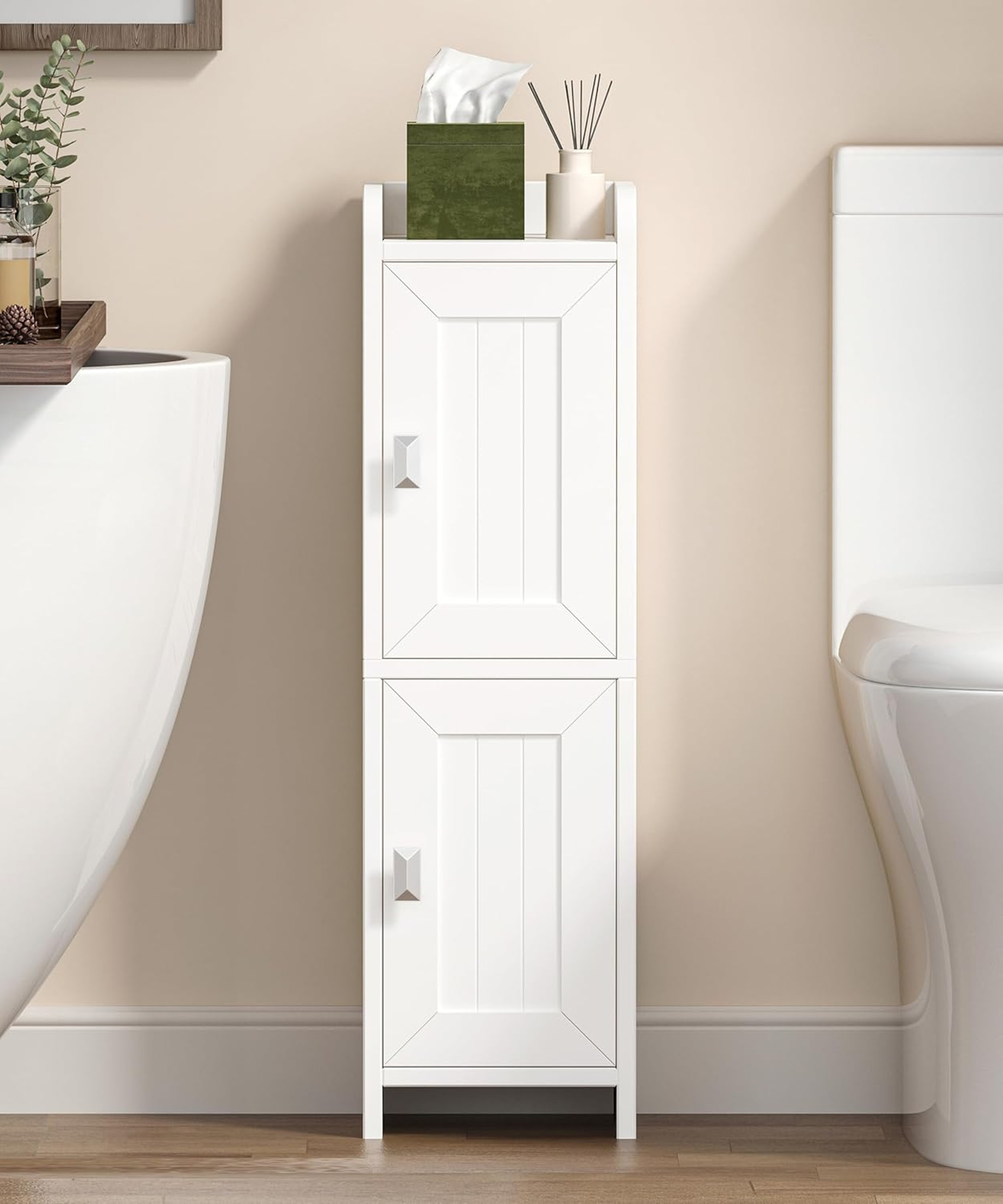 SlimSpace Narrow Bathroom Cabinet With Adjustable Shelves  Dual Door Hidden Storage 0