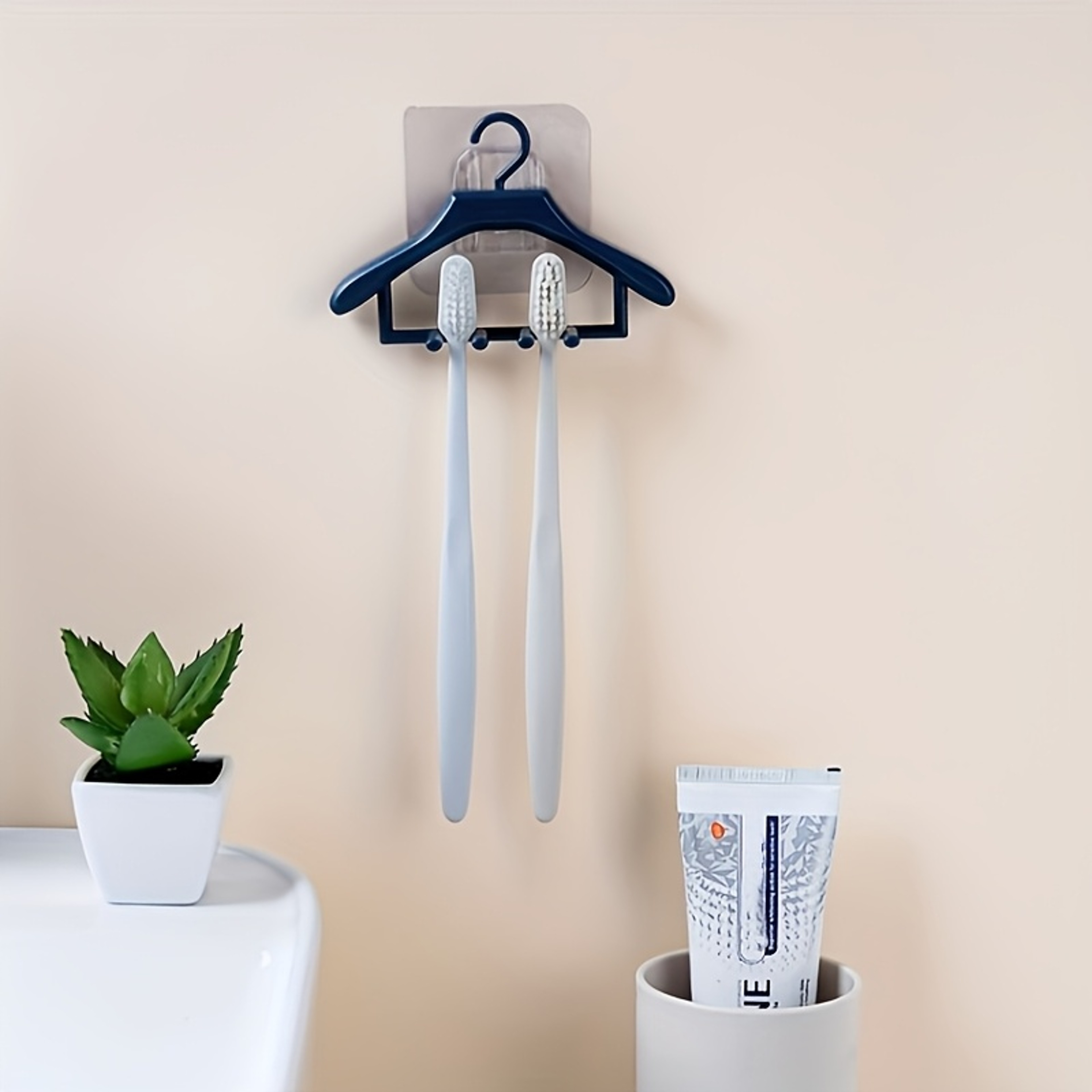 SpaceSaver Wall Mounted Toothbrush Holder & Self Adhesive Bathroom Organizer Hook – view 5