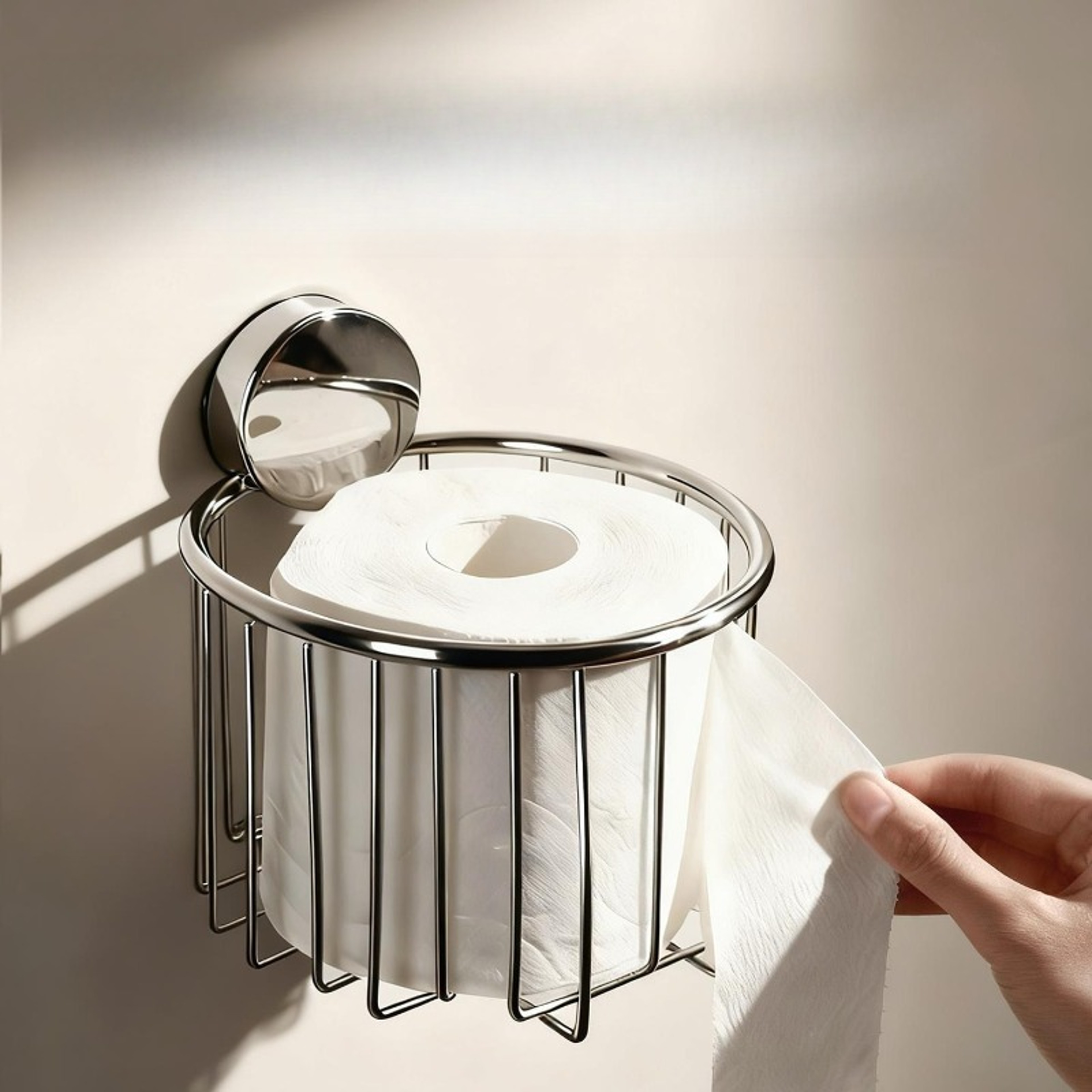 Stainless Steel Suction Cup Toilet Paper Holder Wall Mount No Drill Bathroom Tissue Rack 0