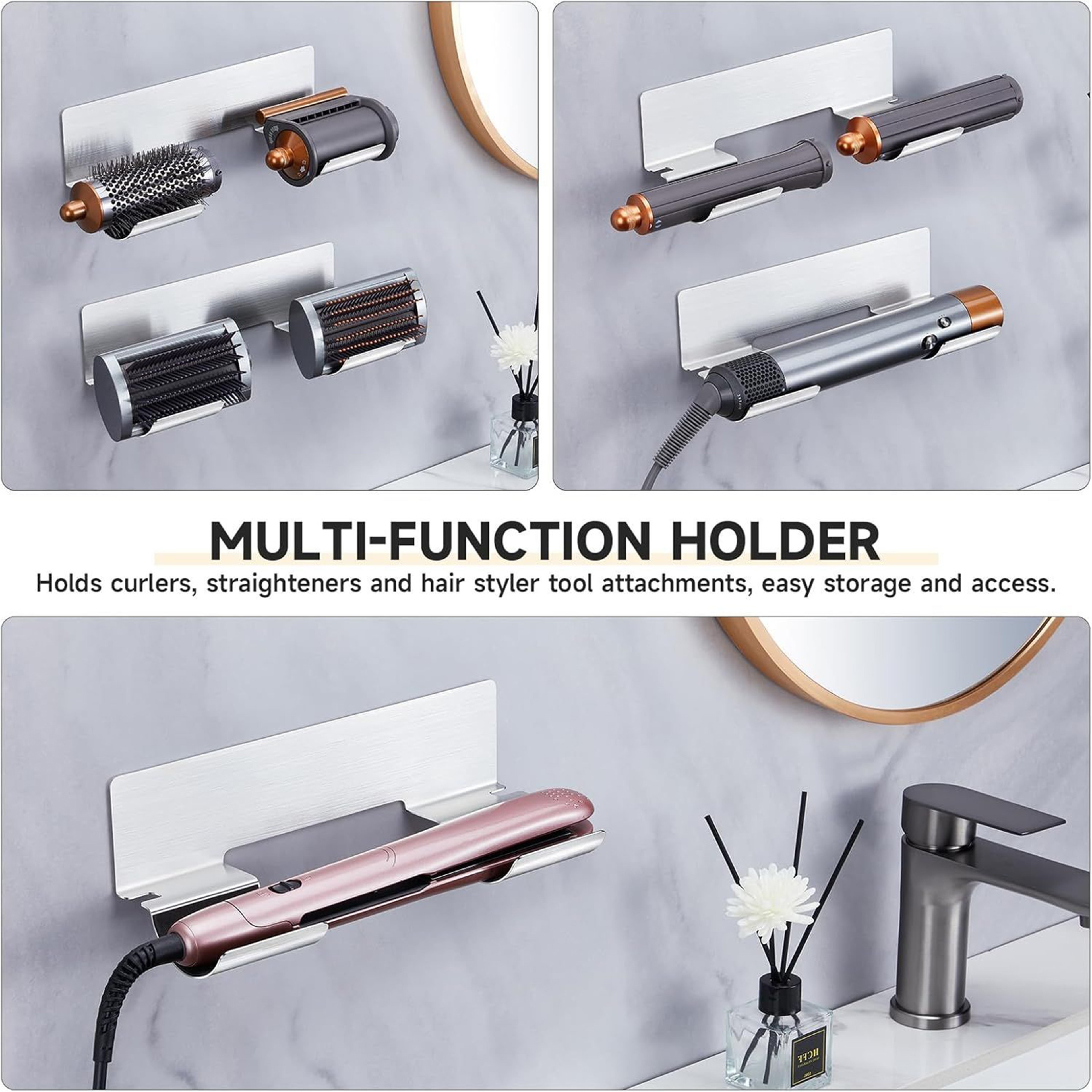 Premium Stainless Steel Hair Dryer Holder Space Saving Wall Mount Hair Dryer Holder  Bathroom Organ 4
