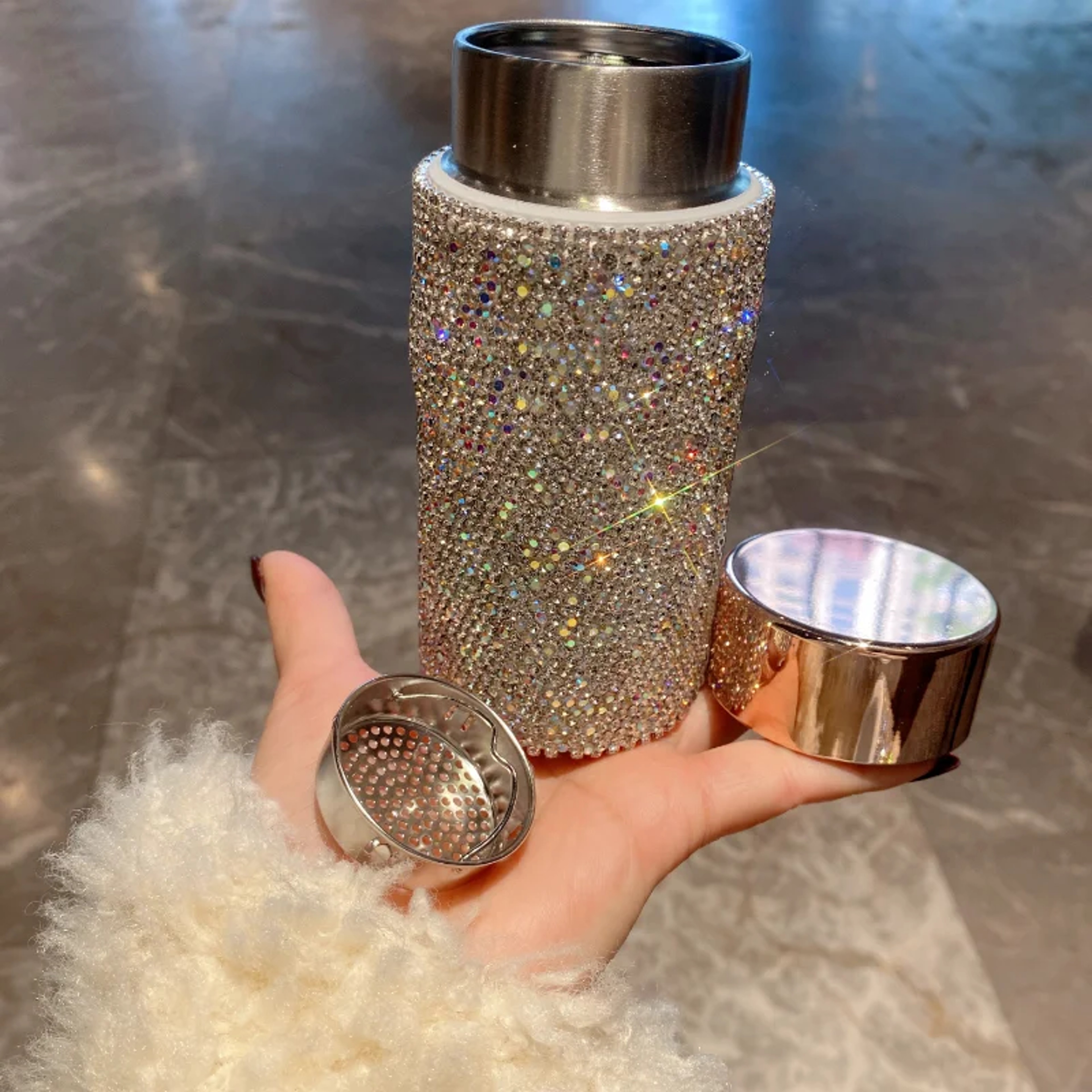 CrystalGlow Tea Infuser Thermos Tumbler Portable Stainless Steel Travel Mug For Coffee  Tea 4