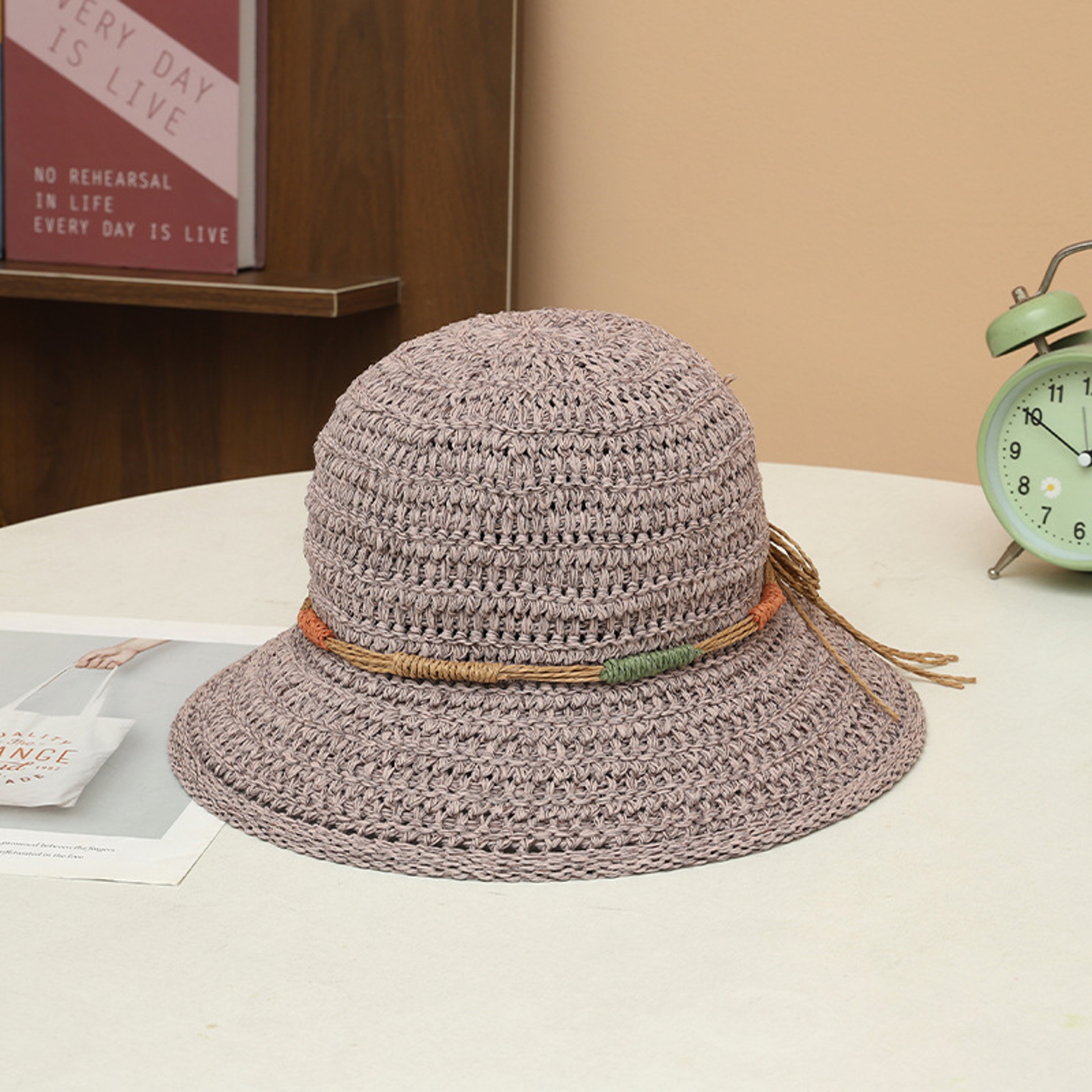 Elegant Women Straw Bucket Hat Wide Brim UV Protection Crochet Beach Sun Hat 6